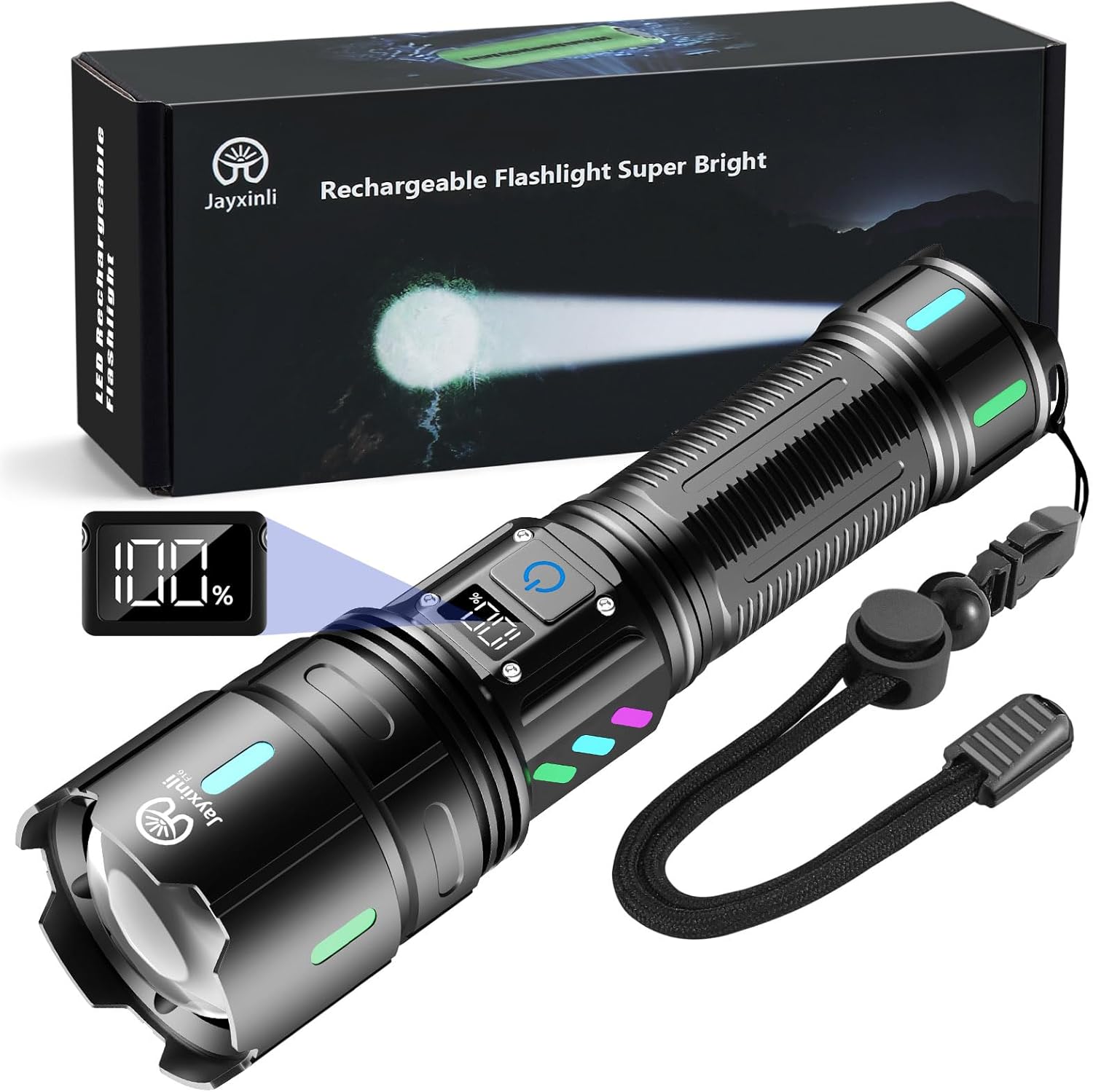 Thumbnail 6 de Jayxinli LED-Taschenlampe mit Akku, LCD-Batterieanzeige, Zoom und IP67