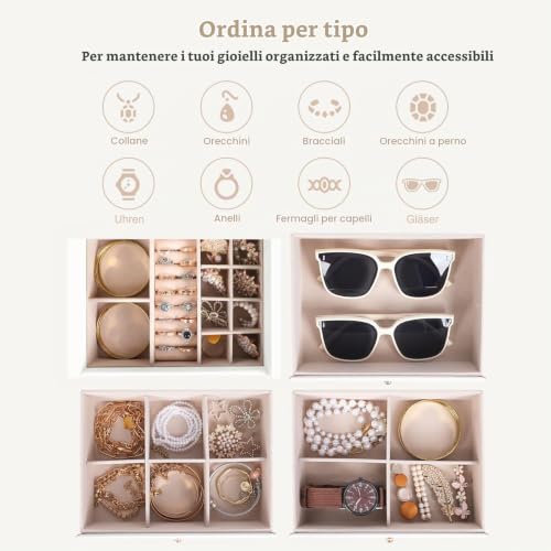 Detalle 2 de Dajasan portagioie a 4 livelli con specchio, 3 cassetti e doppie ante, bianco