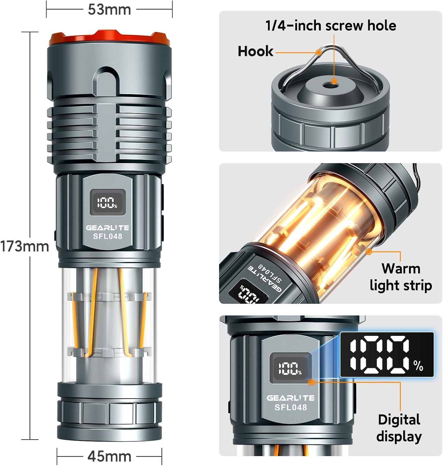 Thumbnail 6 de GEARLITE Rechargeable LED Torch with digital battery display, 11 modes and zoom (IP65)