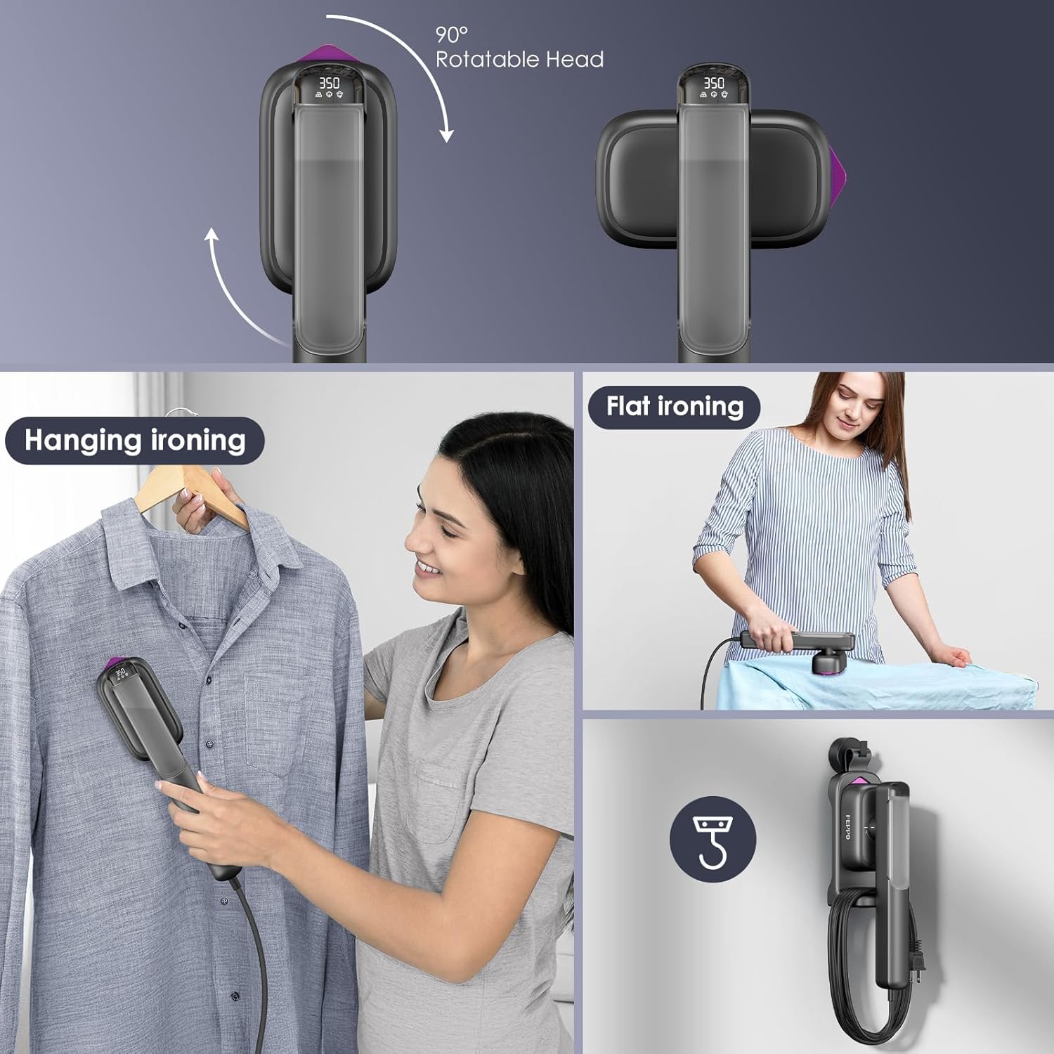 Thumbnail 6 de FEPPO Travel Steamer for Clothes: 110-240V Dual Voltage 2-in-1 Portable Steam Iron