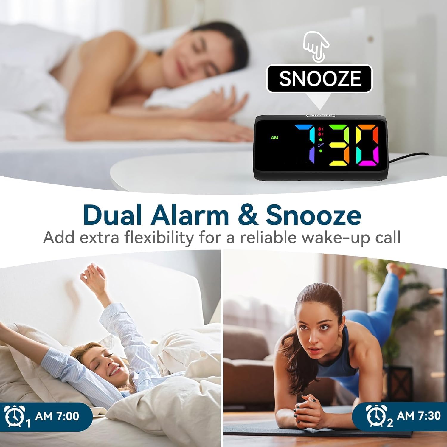 Detalle 1 de Netzu 6208D Digital Alarm Clock with RGB Display, Dual Alarms and 5 Brightness Levels