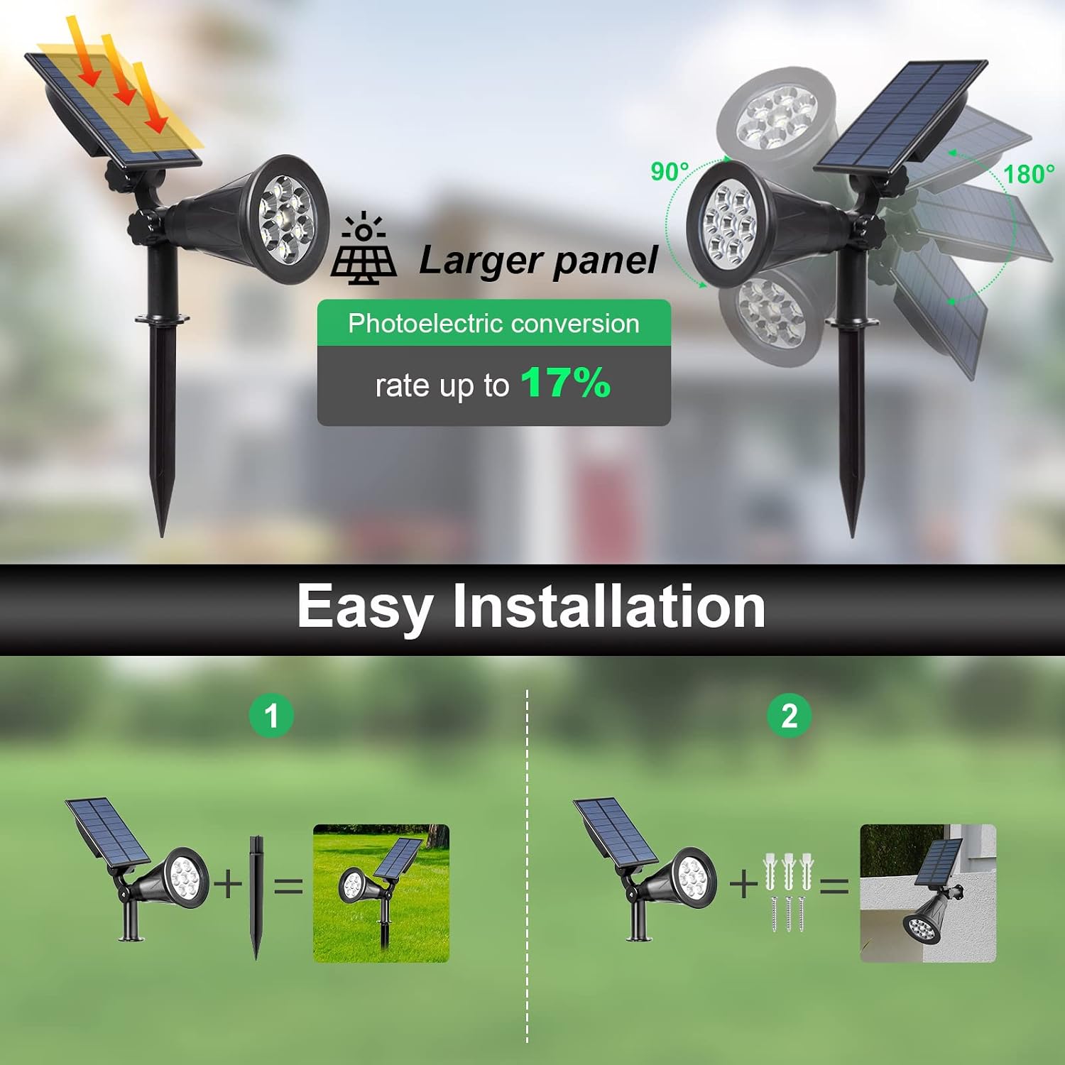 Thumbnail 2 de T-SUNUS Solar Garden Spotlight 7 LED Colour Change (2 Pack) – Adjustable, Auto On/Off, IP55
