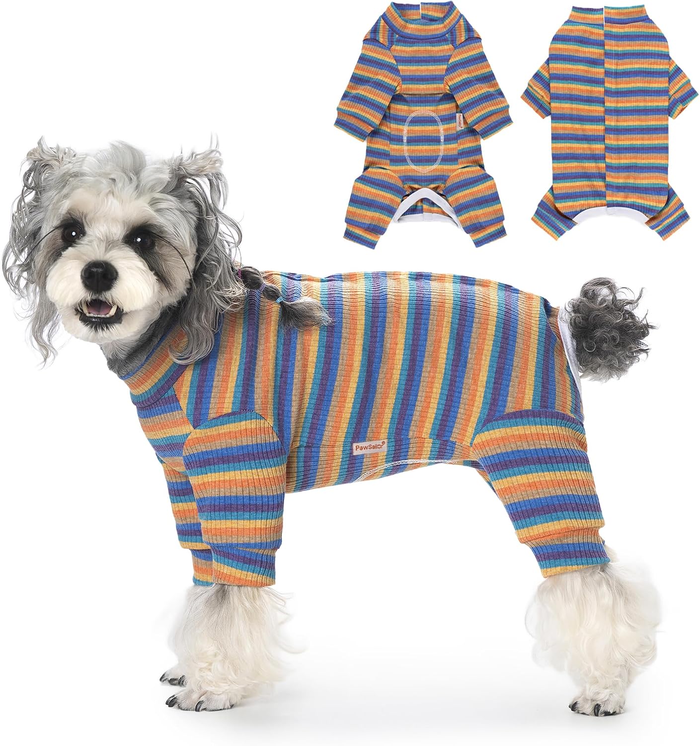 PawSailor Dog Surgery Recovery Suit Sleeve – Full Bodysuit in Blue-Yellow, 95% Cotton