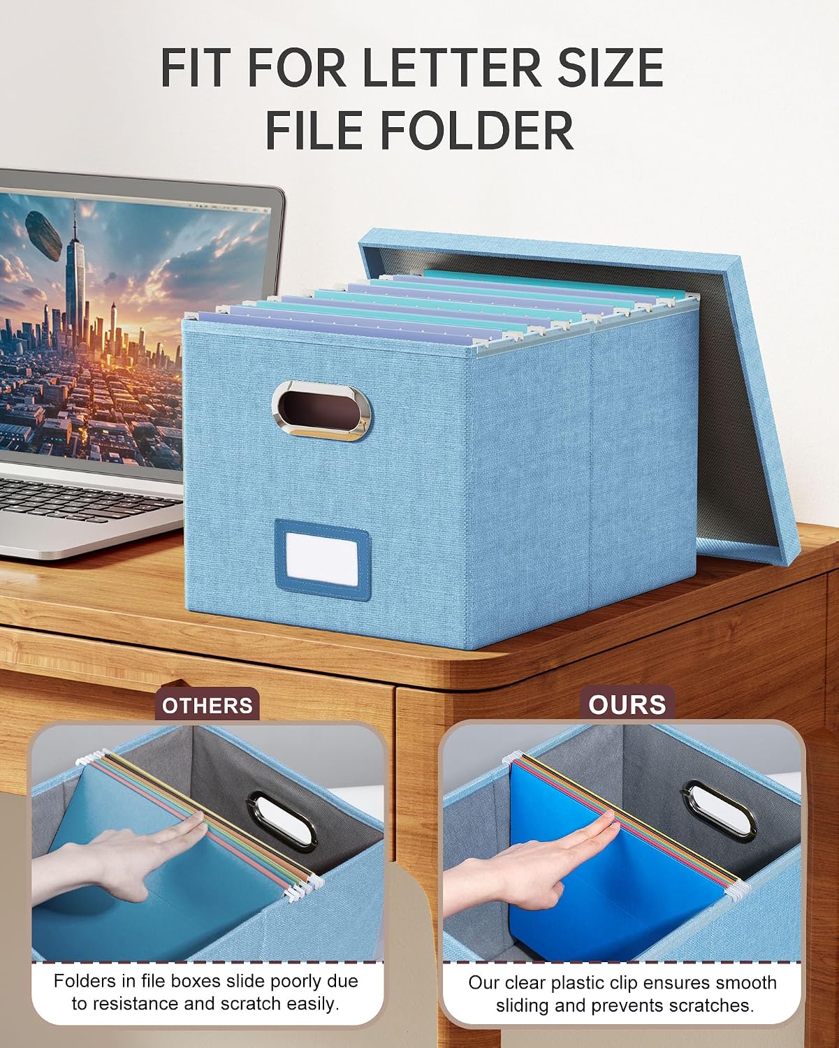 Thumbnail 3 de Oterri AM03118 File Organizer, Foldable Sky-Blue Linen Box for Letter and Legal Files