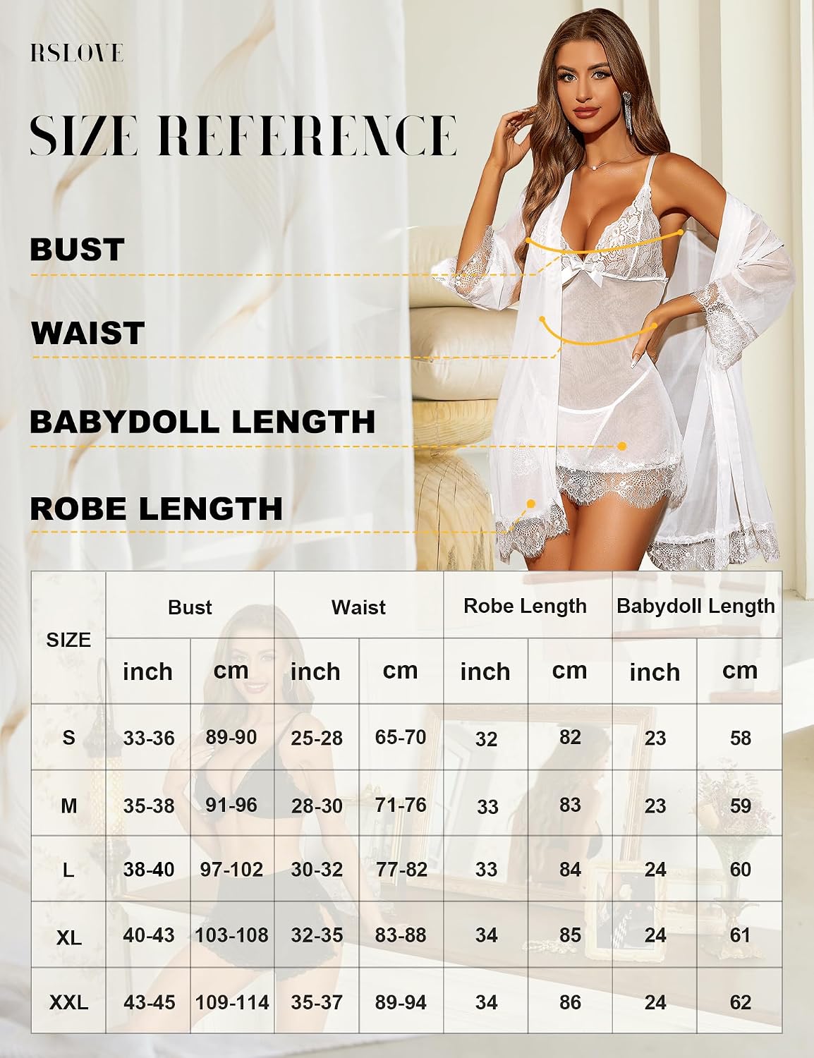 Detalle 1 de RSLOVE nuisette dentelle femme 3 pièces