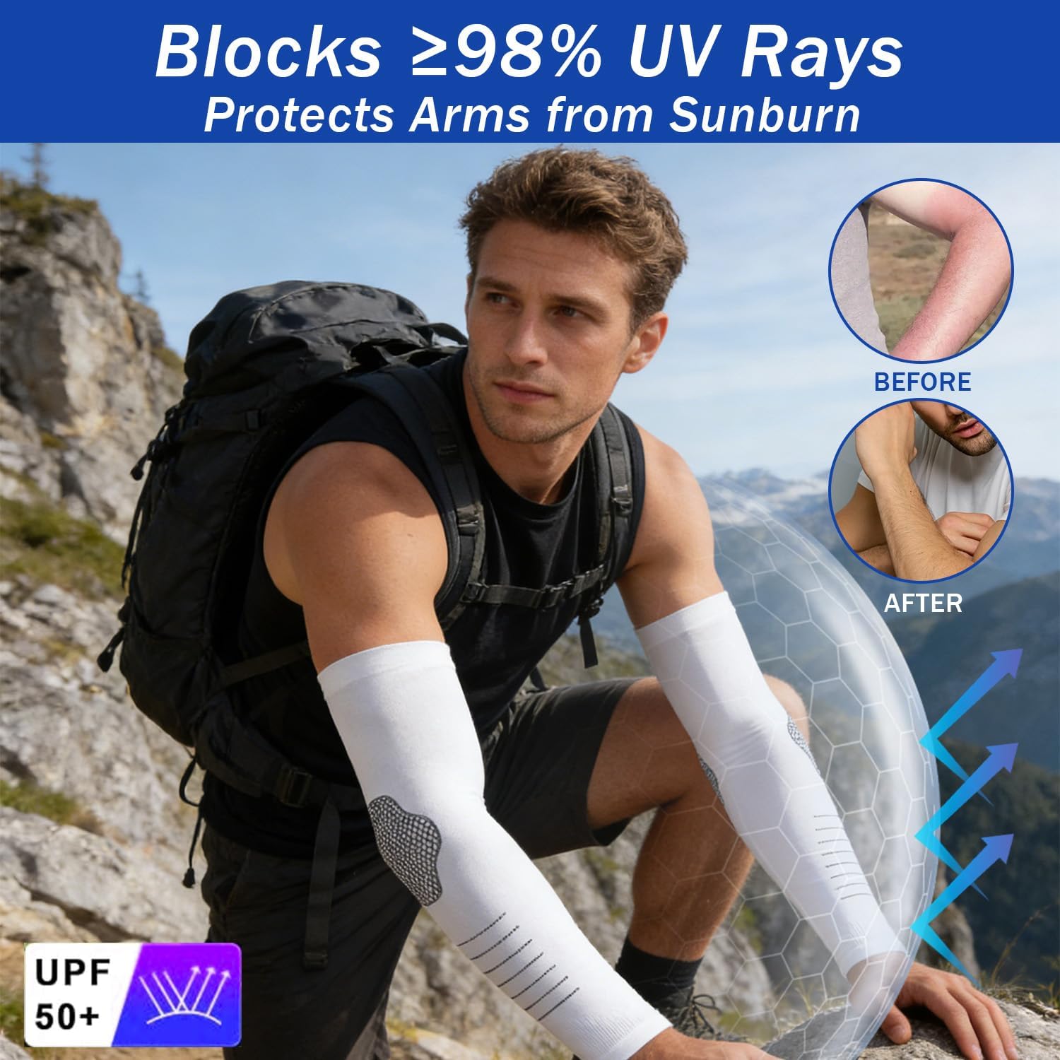 Detalle de Wuneiox Arm Sleeves UPF 50+ Cooling Compression – 4 Pack