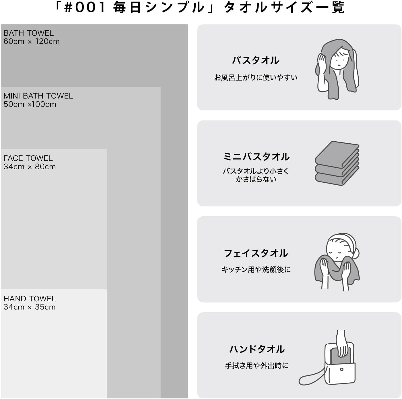 Thumbnail 6 de タオル研究所 [毎日シンプル] #001 バスタオル 2枚組 ジェットブラック 綿100%・420GSM