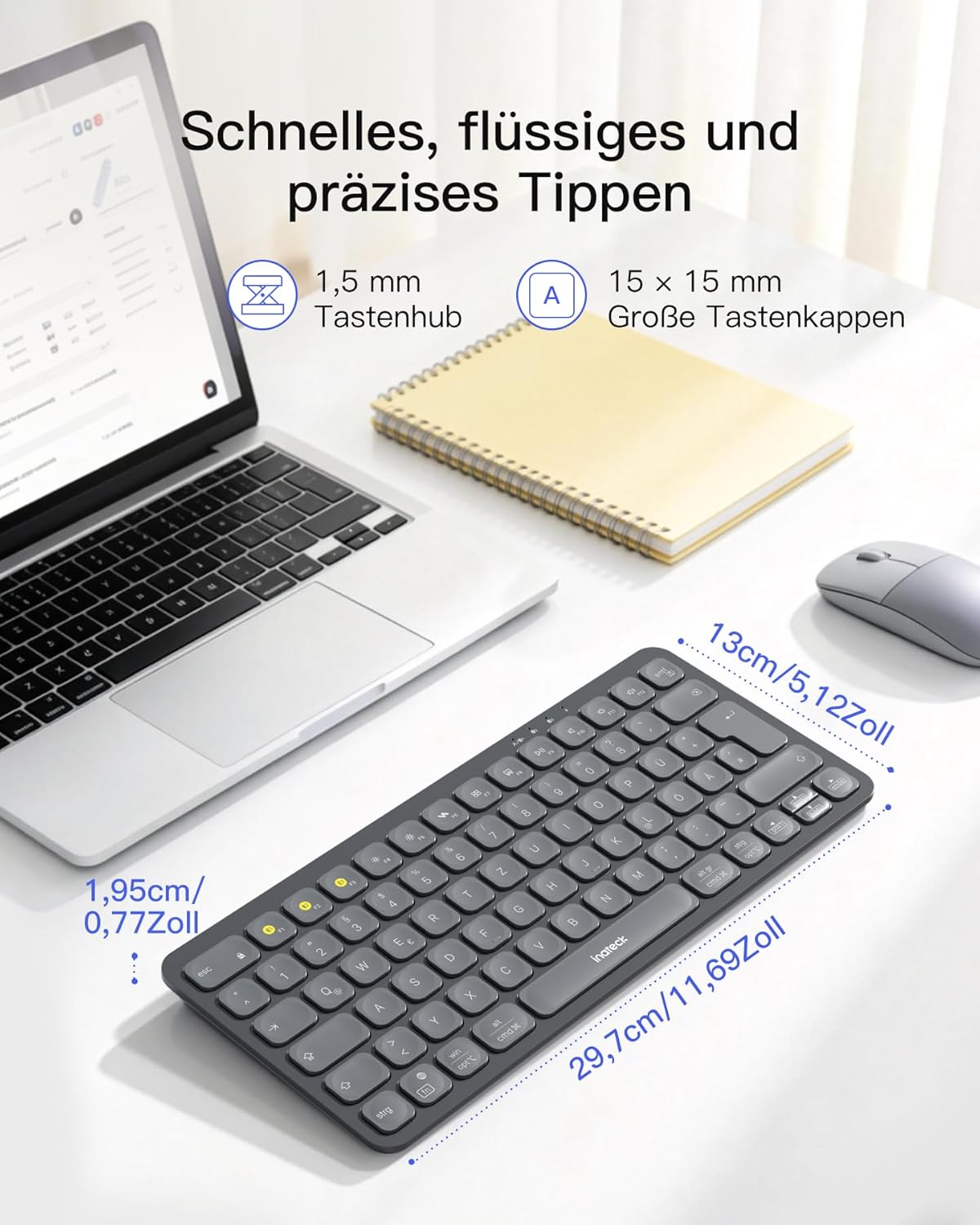 Thumbnail 6 de Inateck KB107: Kabellose Bluetooth-Tastatur mit 3-Geräte-Switch, ultradünn und ergonomisch