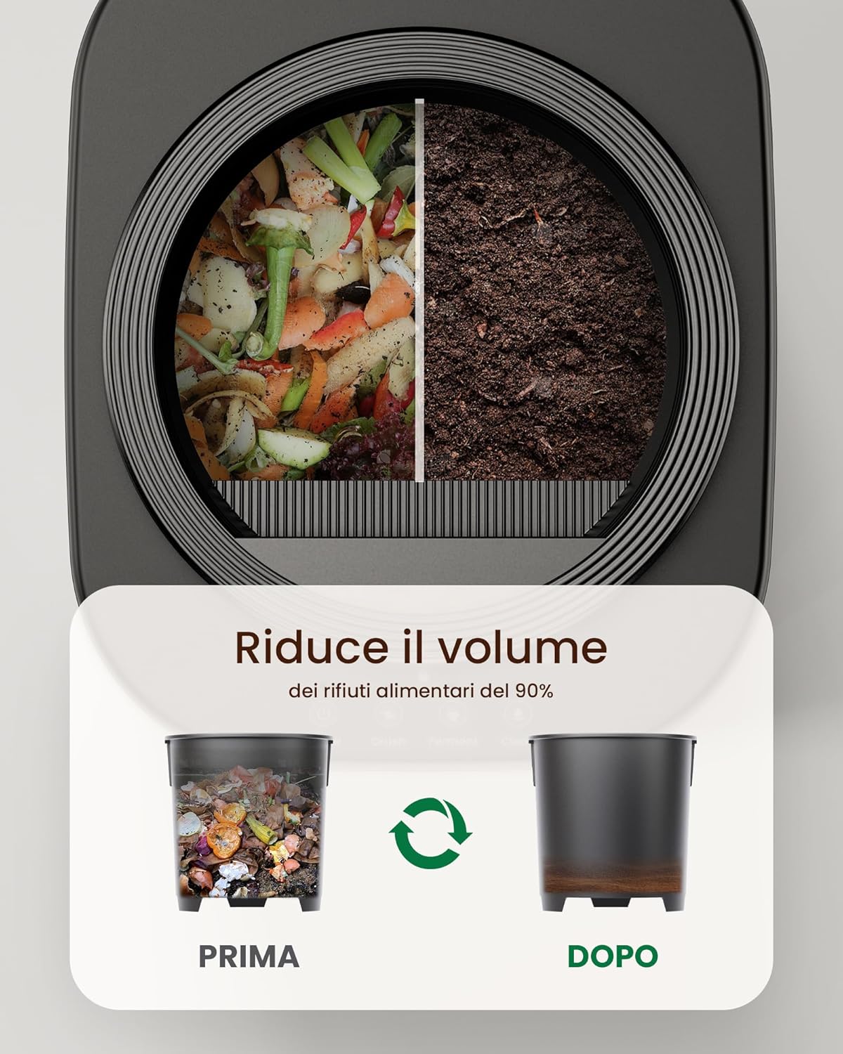 Detalle de Composter Elettrico da Cucina 4L Ouaken: compostaggio domestico silenzioso e senza odori