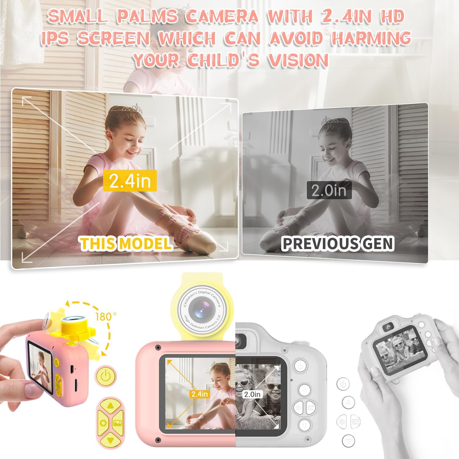 Thumbnail 2 de ARNSSIEN Kids Camera (X101) 2.4 Inch IPS 180° Flip Lens – Pink