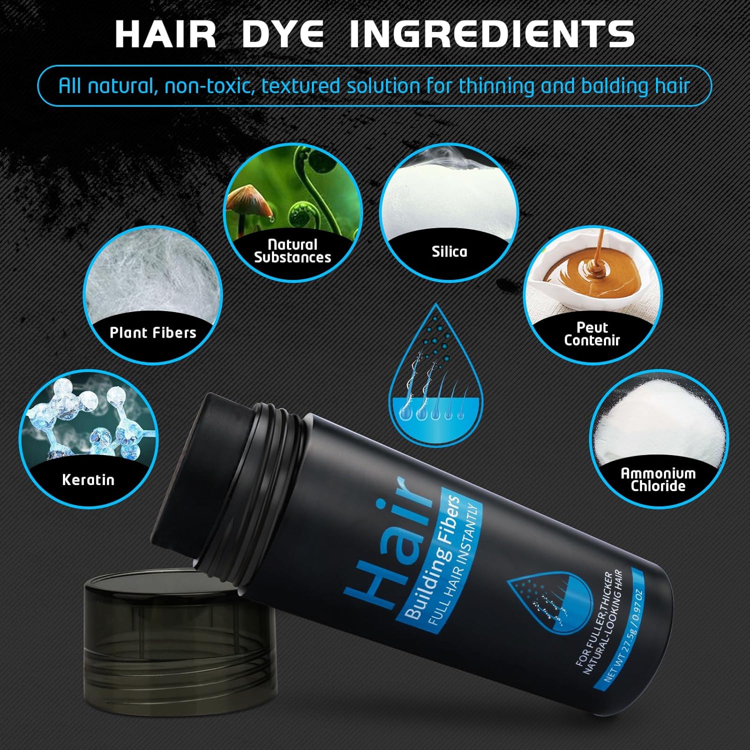 Thumbnail 5 de Aliver Hair Fibers for Thinning Hair (Black) — 27.5Gr, Undetectable Natural Formula