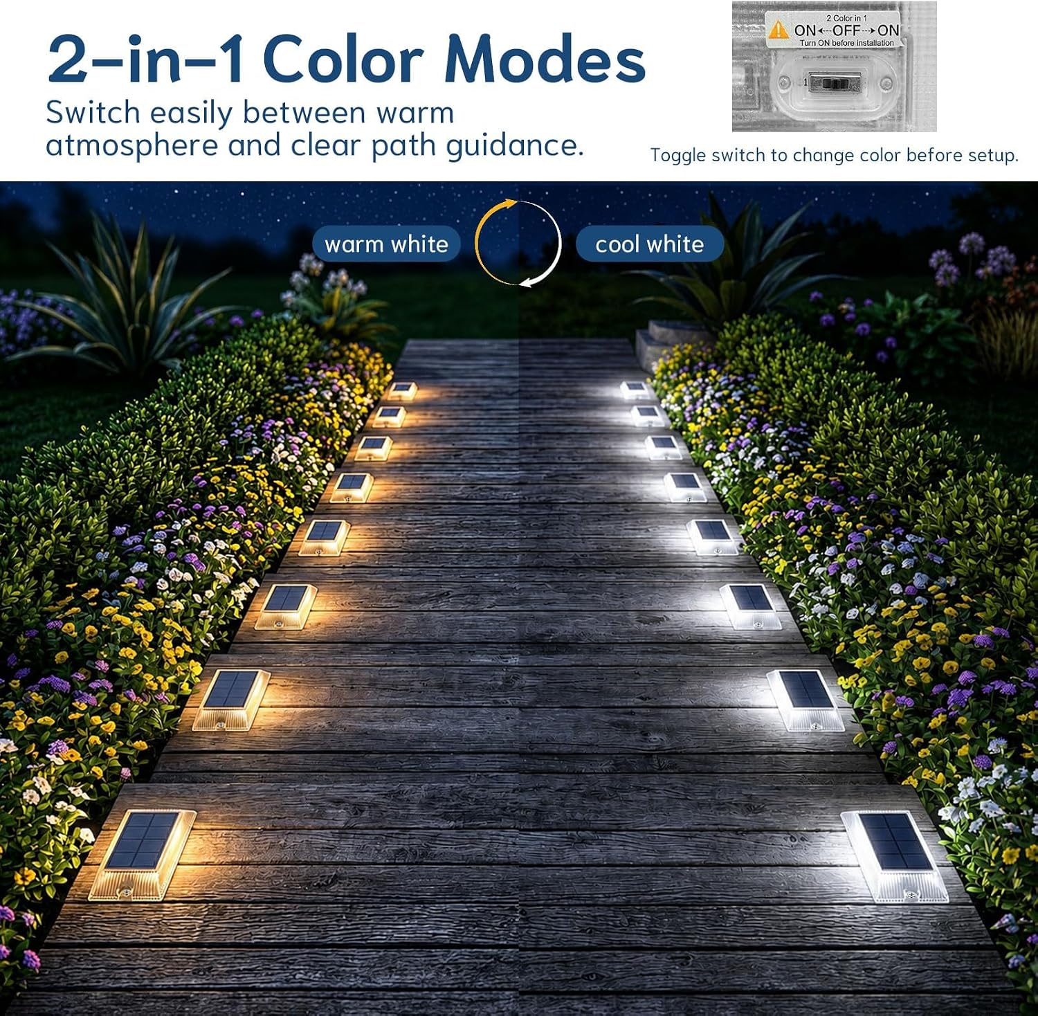 Detalle 2 de Luci solari da esterno Alinana 12 pezzi: 2 colori in 1 lampada per giardino, scale e vialetto