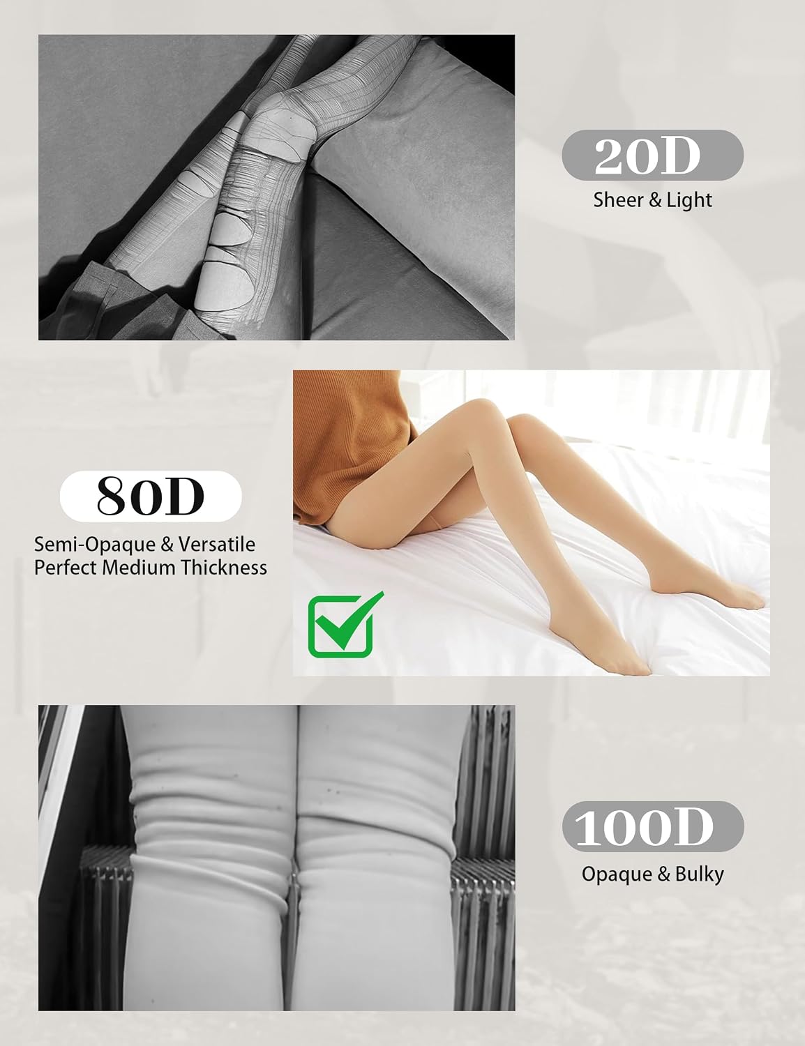 Detalle de DDOBB Womens Opaque Tights 80 Denier High Waist