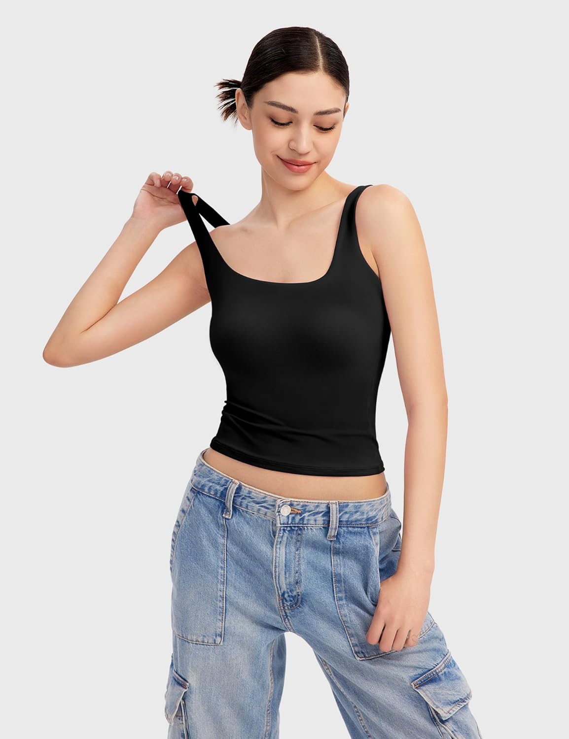 Thumbnail 2 de PUMIEY Women's Square Neck Tank Top: Double-Lined, Sleeveless Essential