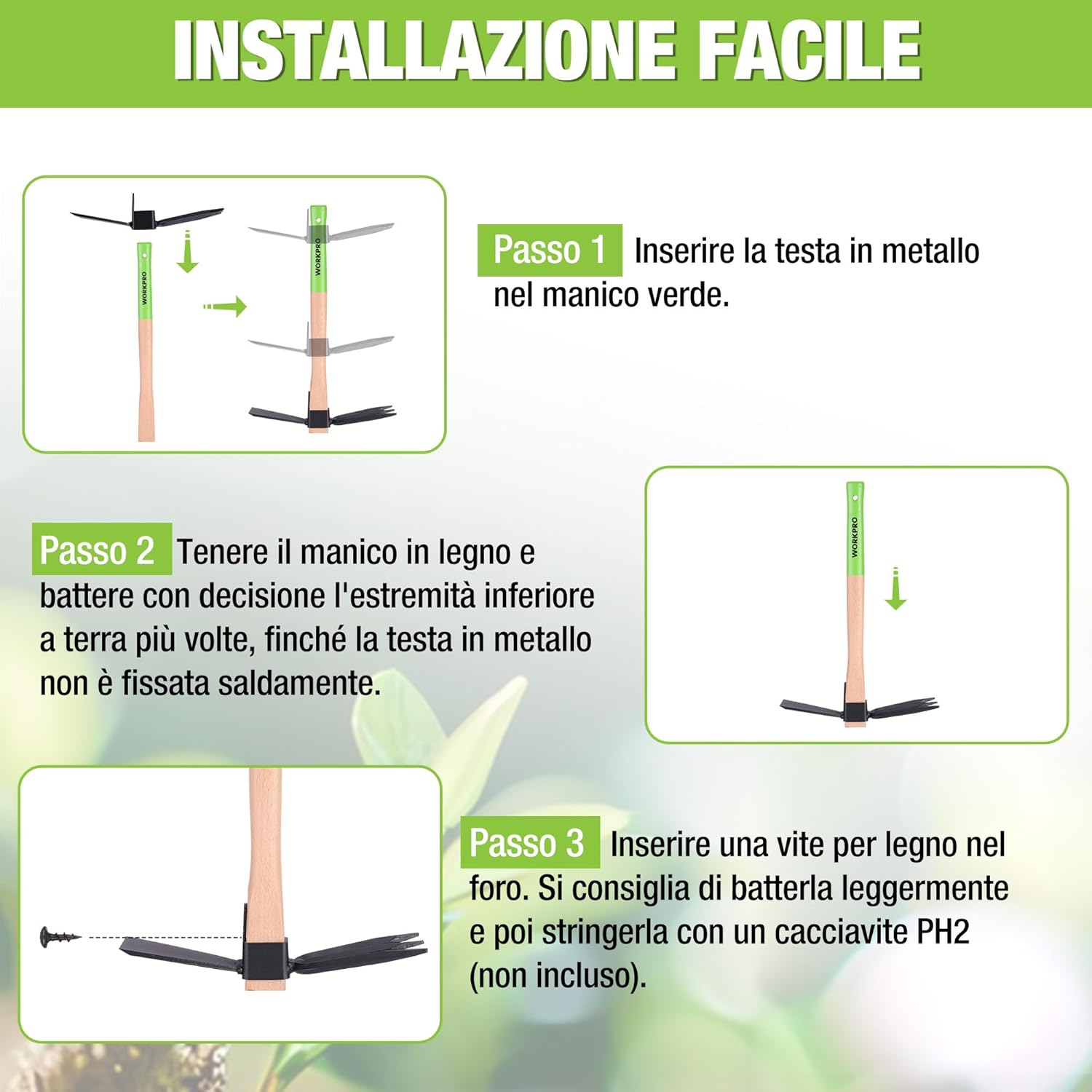 Thumbnail 4 de WORKPRO Zappa e Coltivatore 2-in-1 con manico in legno da 36 cm