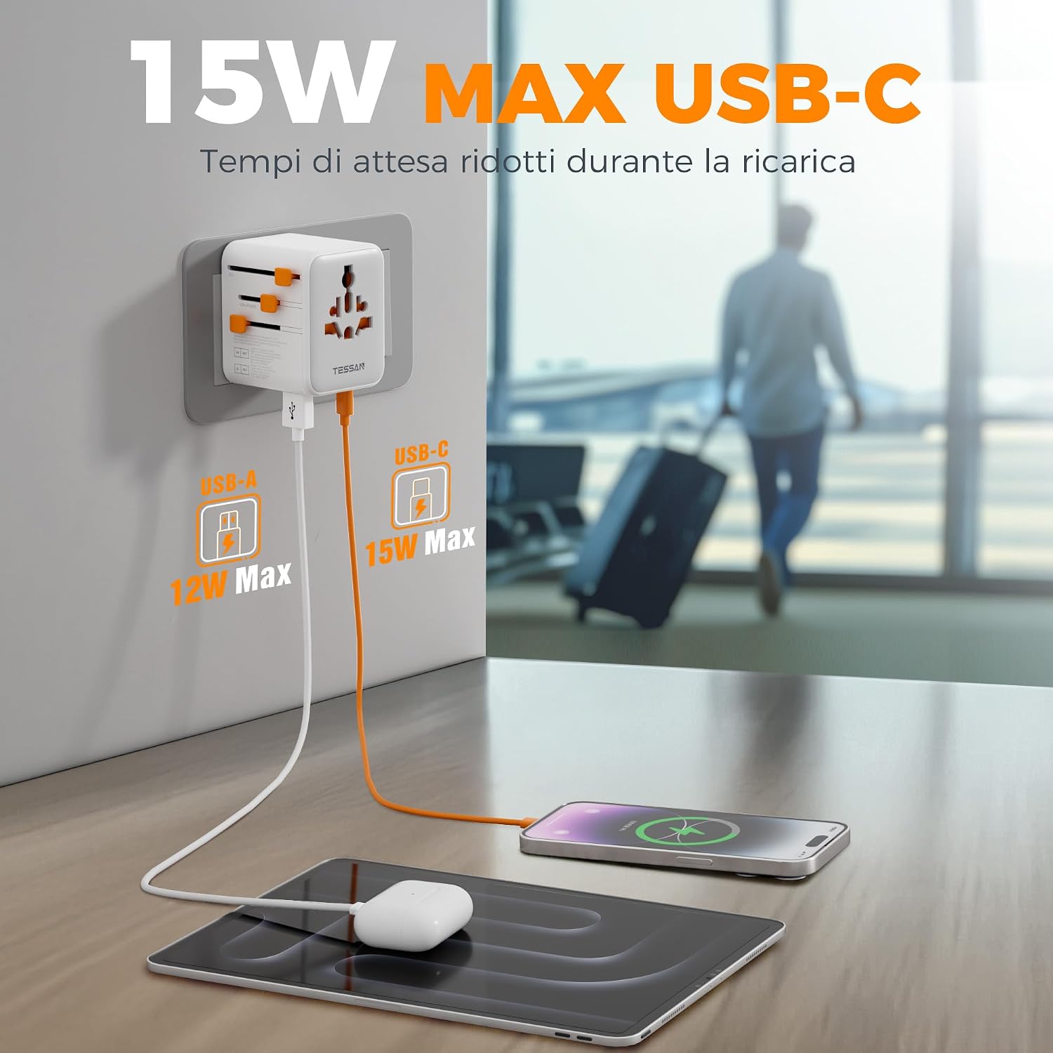 Detalle 2 de TESSAN Adattatore Universale da Viaggio 2500W 🔌