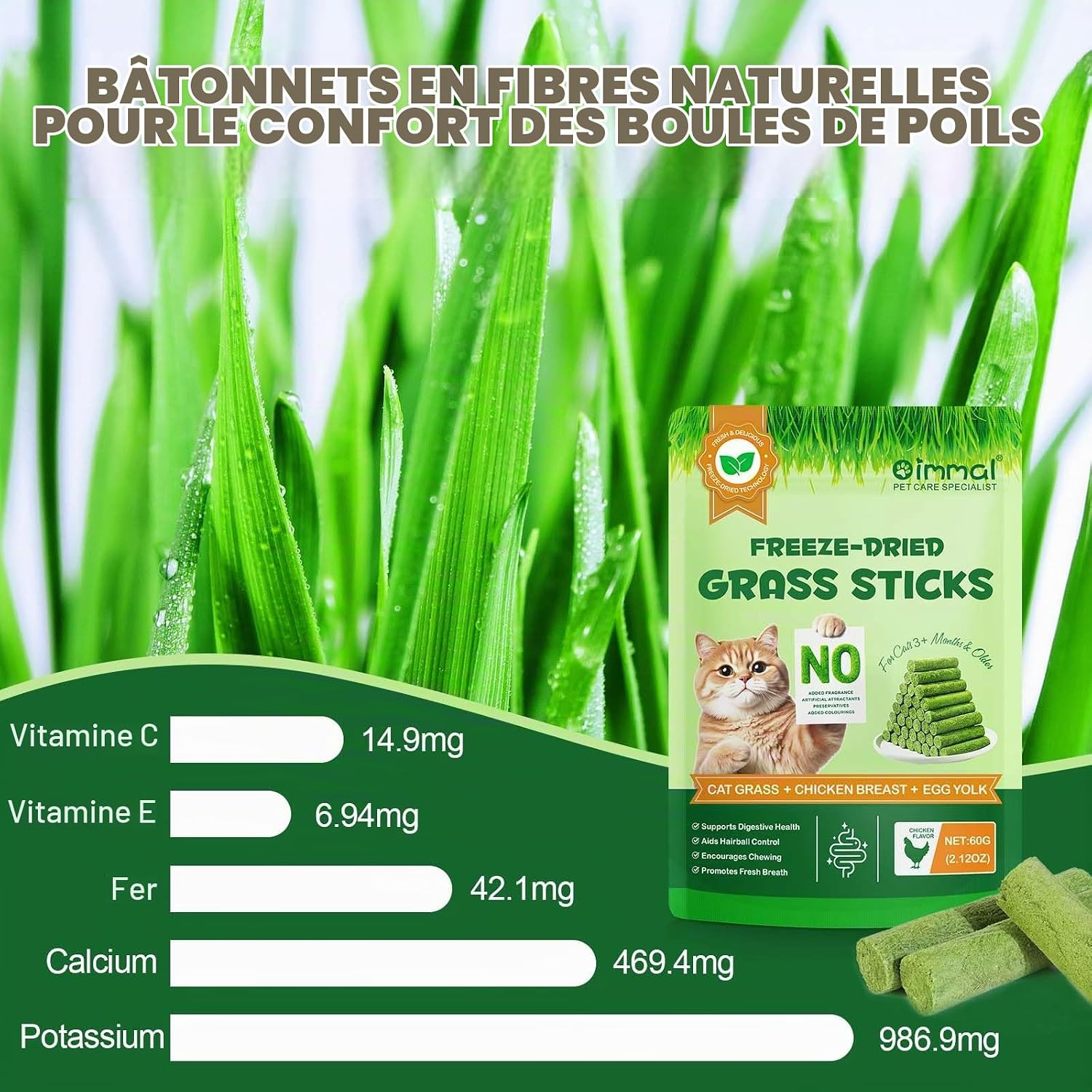 Detalle de YijiaXingzhou gevriesdroogde kattensnacksticks van 60 g met kip en eigeel