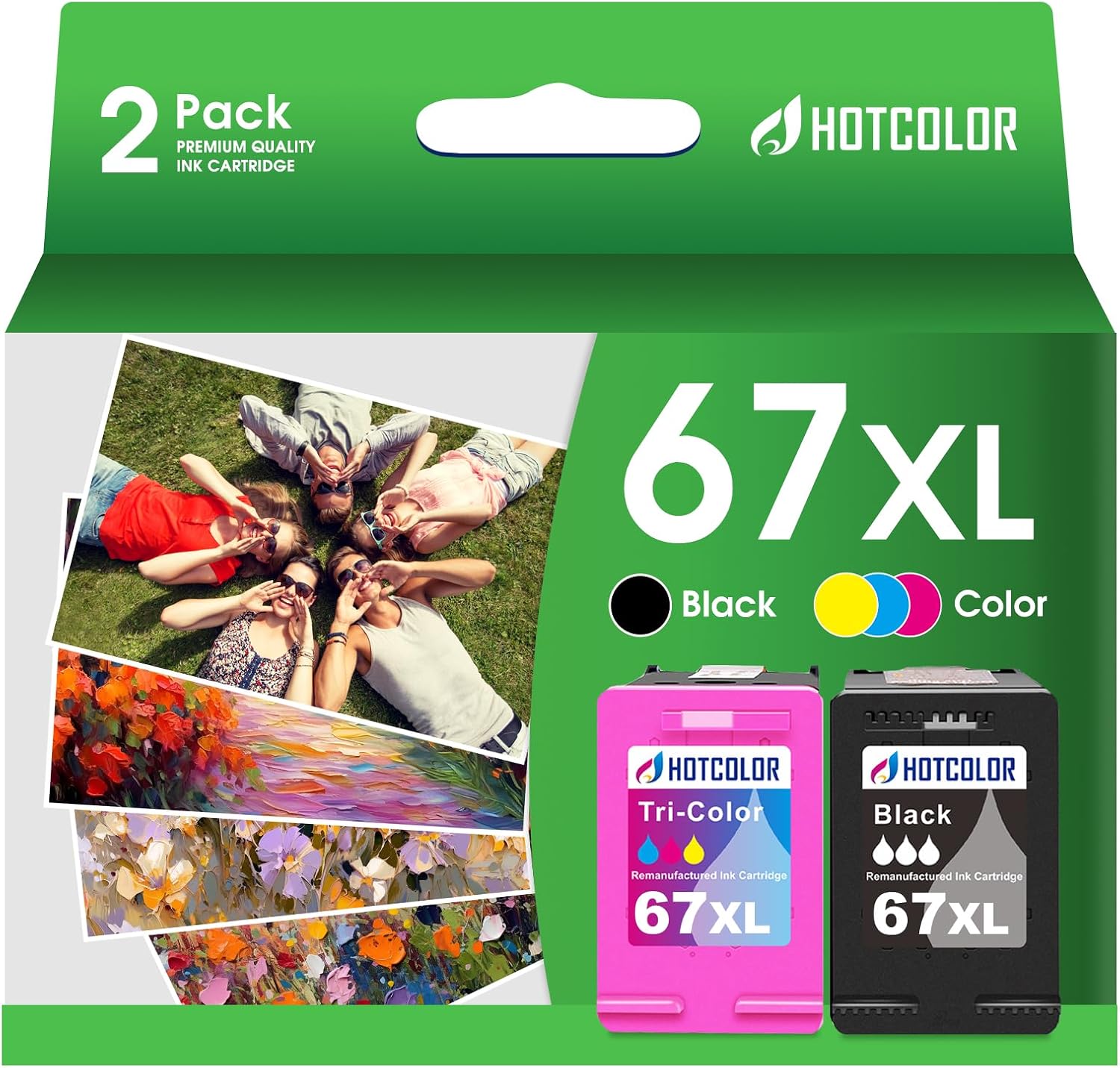 Detalle de HOTCOLOR HP 67XL Ink Cartridge Combo Pack, Black and Color, Remanufactured