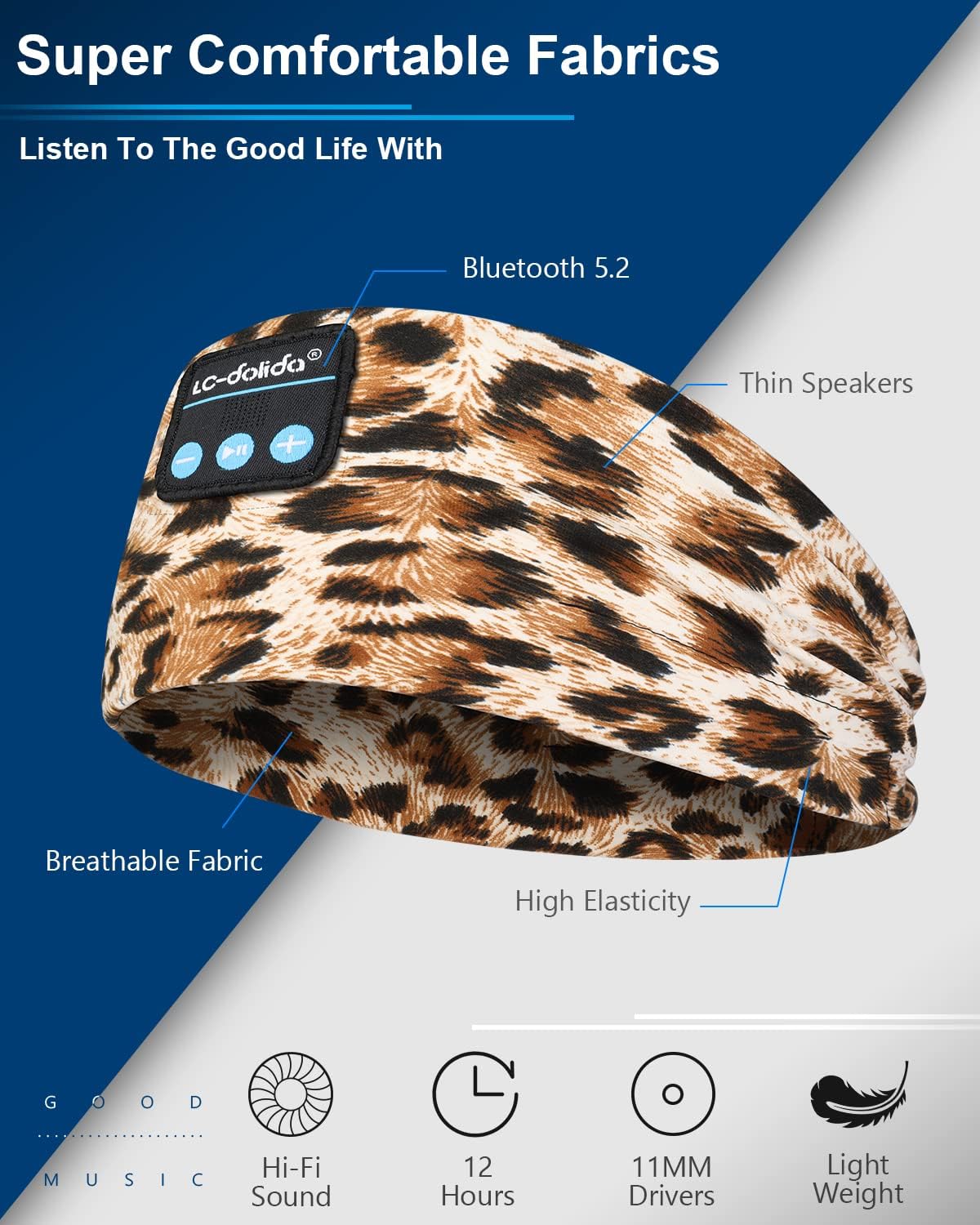 Detalle de LC-dolida Sleep Headphones Bluetooth with Sleep Mask and Thin HD Stereo Speakers