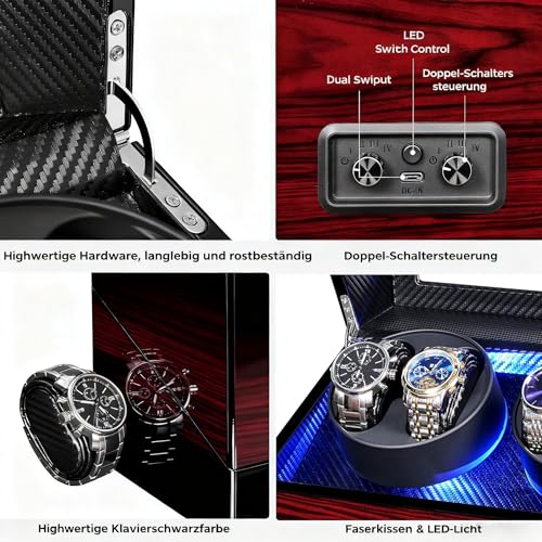 Detalle de ANWBROAD Automatik Uhrenbeweger mit LED Uhrendreher – Stilvolle Aufbewahrung und sanftes Drehen