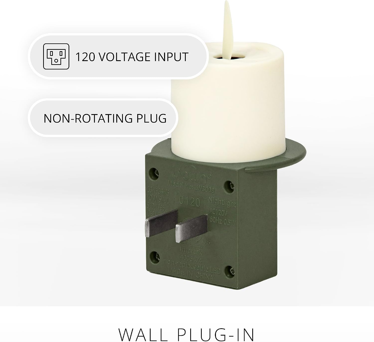 Detalle 2 de Luminara Nightlight Plug-In Flameless Candle, Loden Green, Dusk-to-Dawn Sensor