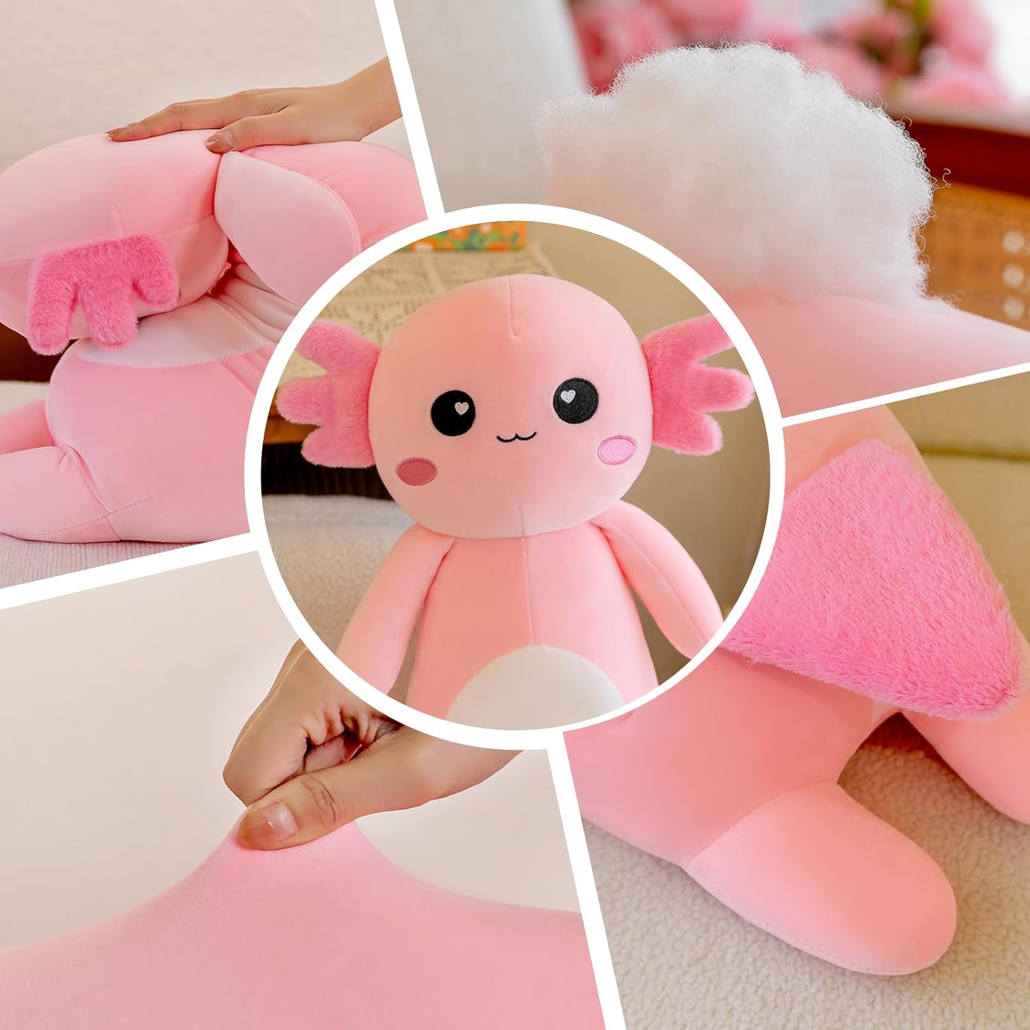 Detalle 2 de Aiuidun Long Axolotl Plush Pillow (80cm, Green) – Soft, Multipurpose Axolotl Toy