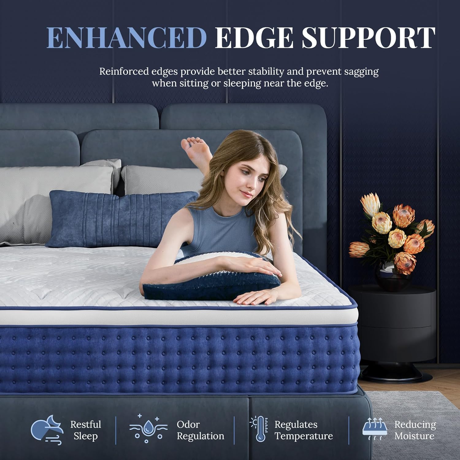 Detalle 2 de CH CHARME HOUSE 12 Inch Blue N Queen Hybrid Mattress, Medium Feel