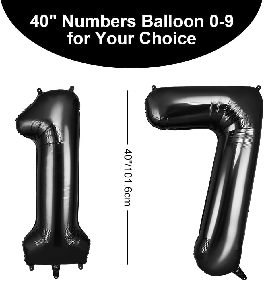 Thumbnail 1 de OFFCUP Luftballon Zahlen 17 – 101 cm Schwarz (40 Zoll) Folienballon, 2er-Set