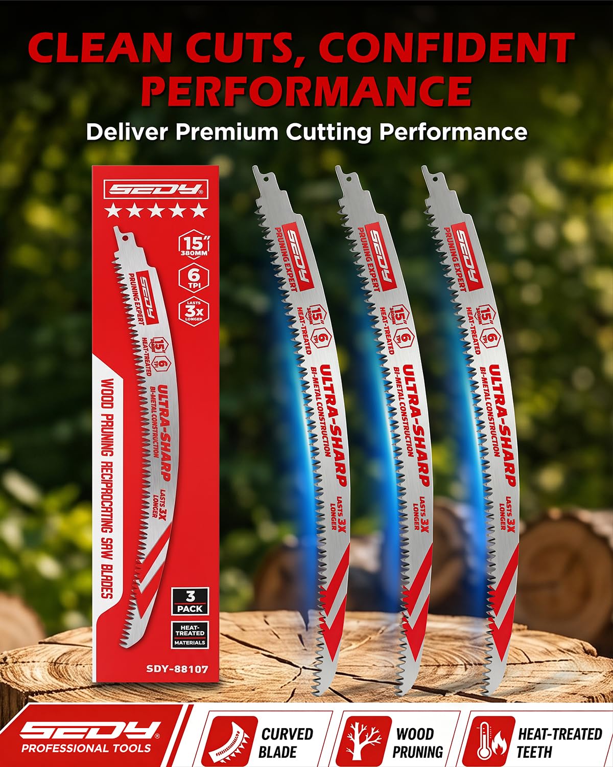 Thumbnail 6 de SEDY 88107 15-Inch Reciprocating Saw Blades, Japanese Teeth, 6 TPI, 3-Pack