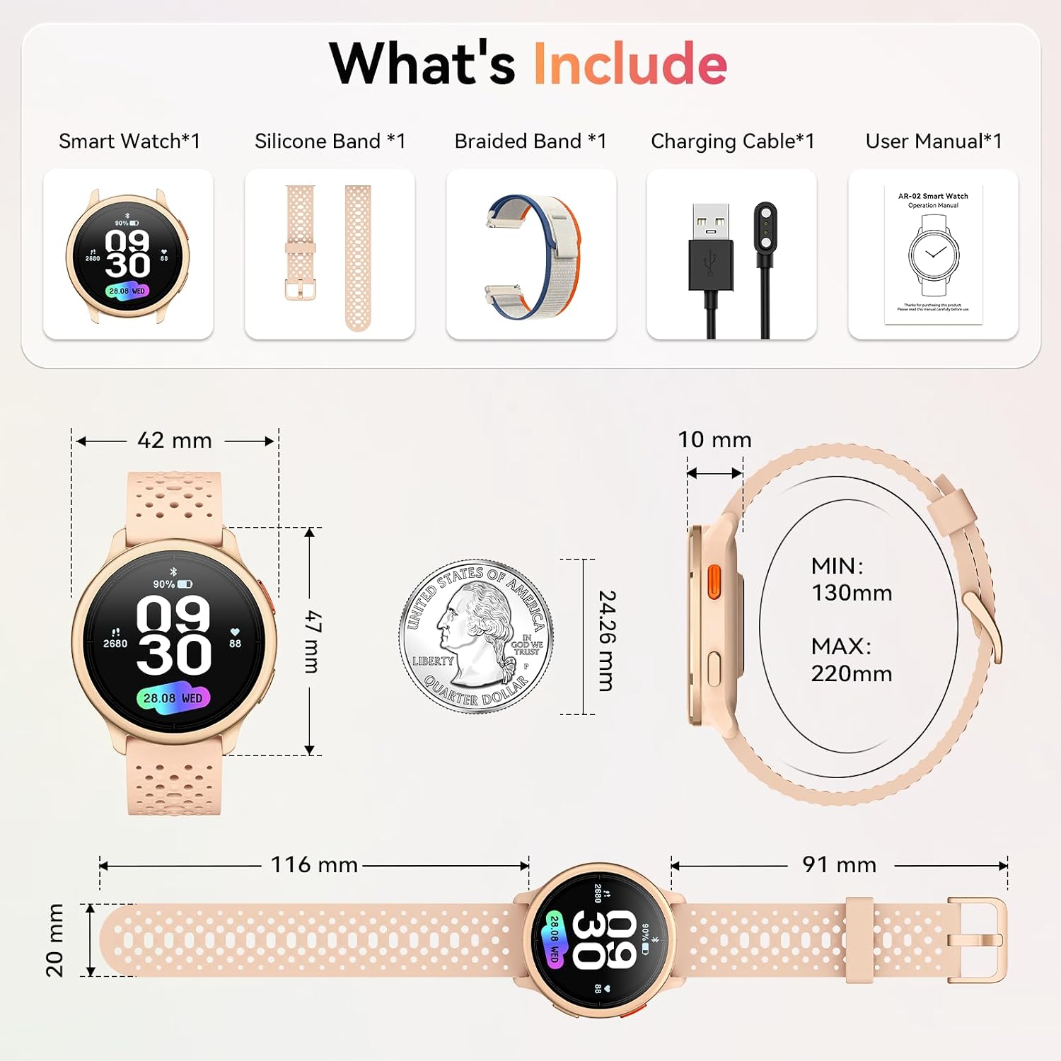 Thumbnail 6 de Tensky Women's Smart Watch: 1.27" Round Fitness Tracker with 120+ Modes, 2 Straps & Health Monitoring