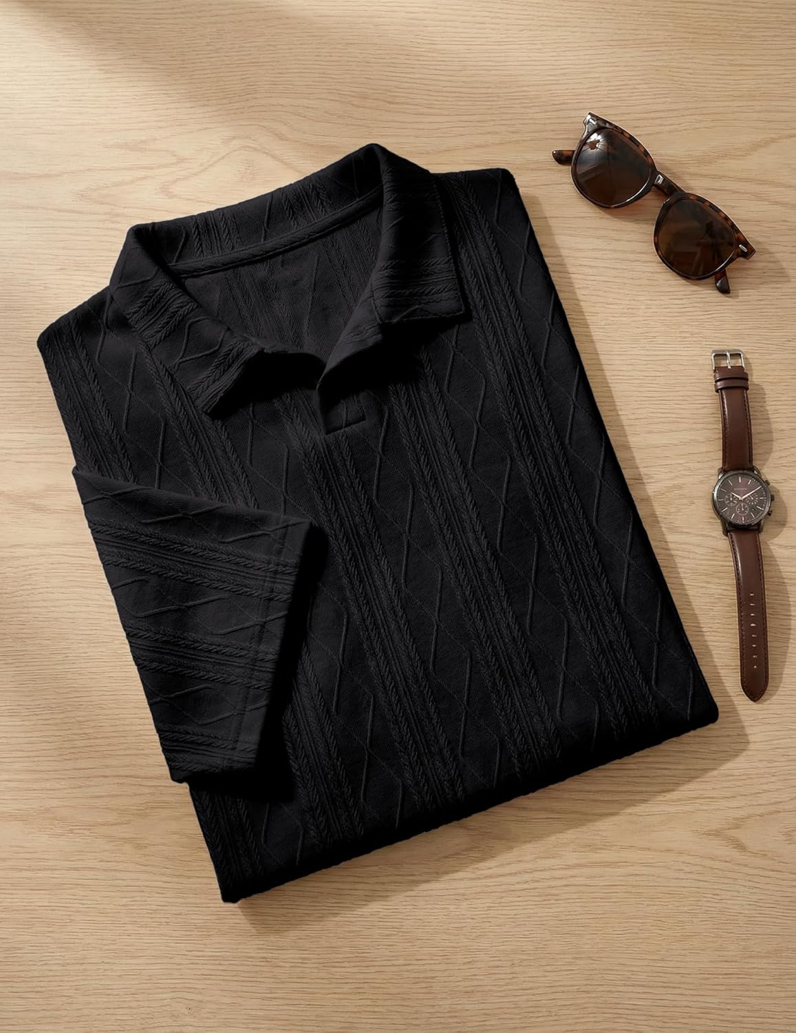 Thumbnail 4 de JMIERR Men's Polo Shirt: Textured Knit, Short Sleeve, Old Money Style
