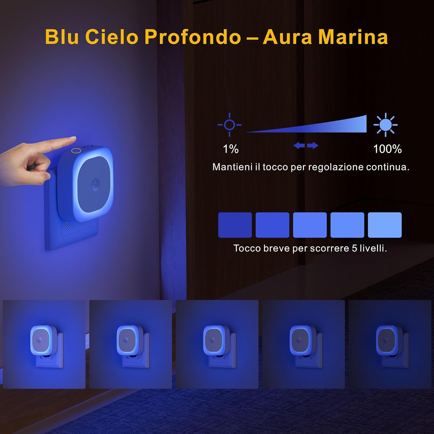 Thumbnail 1 de YUNLEX Luce Notturna da Presa con Sensore di Movimento (2 pezzi) – luci notturne dimmerabili blu
