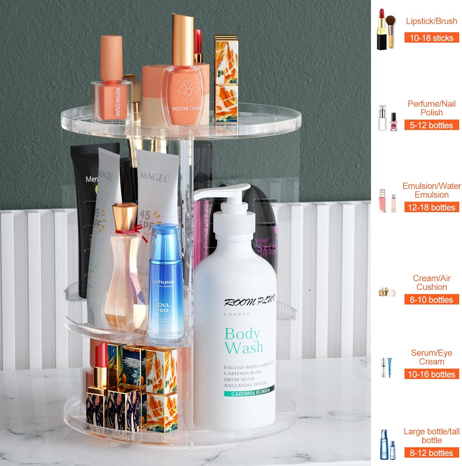 Thumbnail 2 de Fousenuk Make-up Kosmetik-Organizer mit 360° Drehung, transparentem PS-Kunststoff für Lippenstift & Zubehör