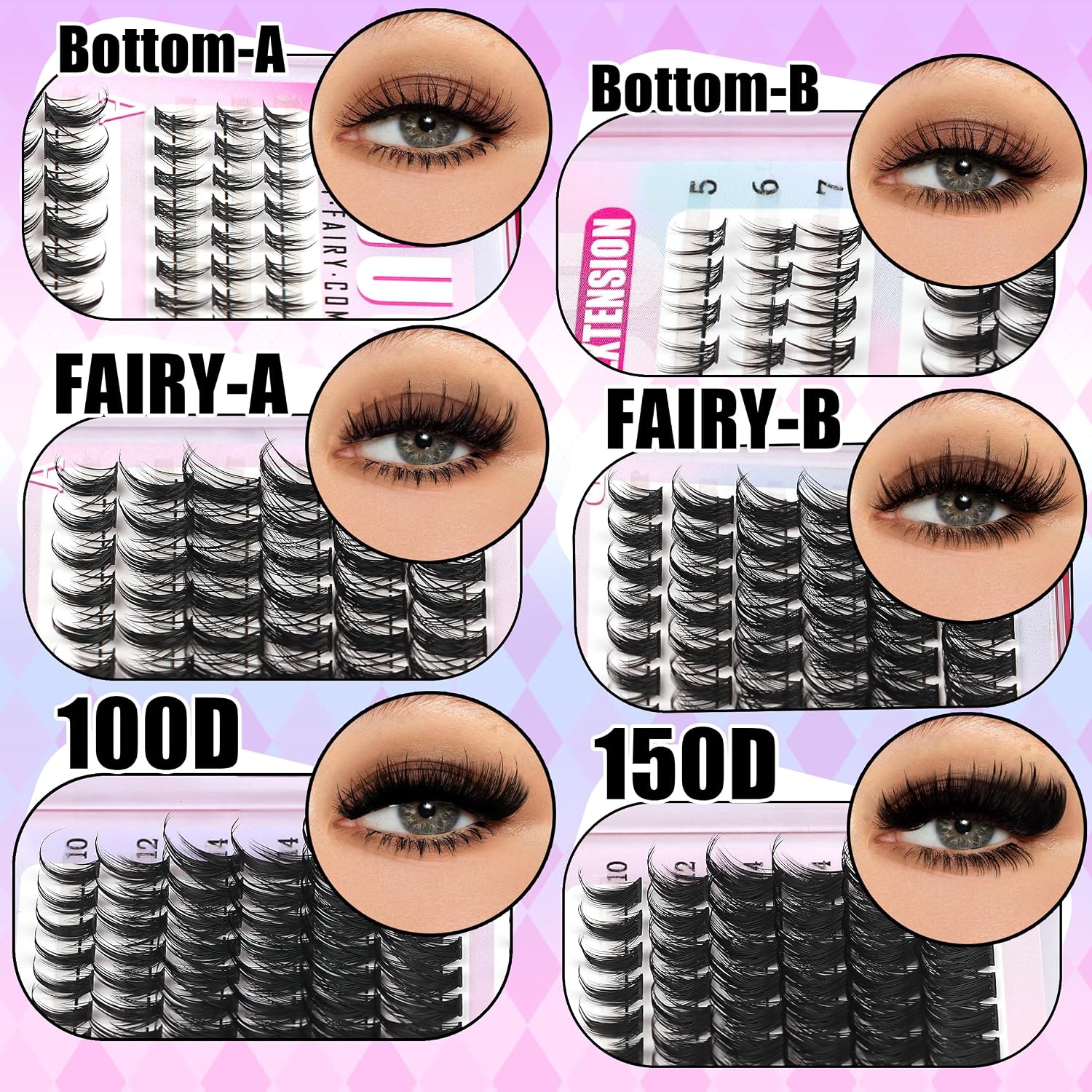 Detalle de YIDUO 534-Piece Manga Lash Cluster Kit with Bottom Lashes and Bond & Seal