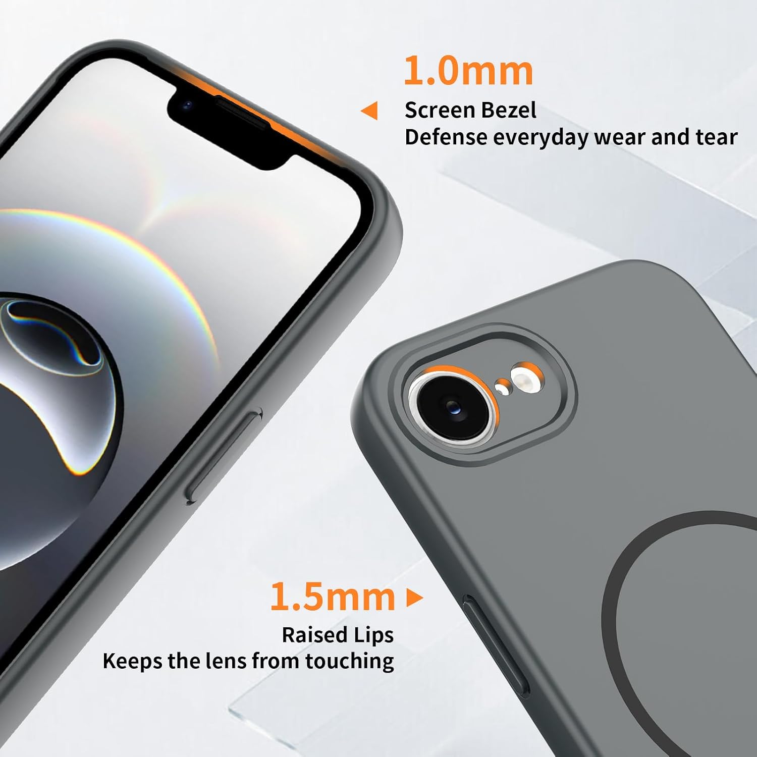 Detalle de YIBAMI Magnetic Silicone Case for iPhone 16e (6.1”) – Black with MagSafe Compatibility