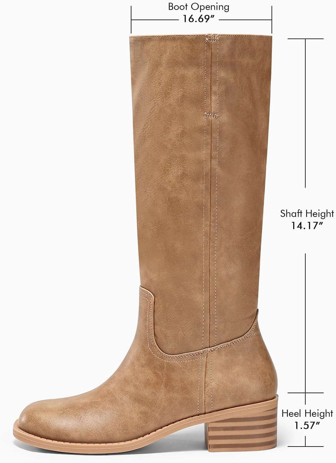 Detalle 2 de Coutgo Women's Knee-High Boots with Square Toe and 1.57-Inch Block Heel