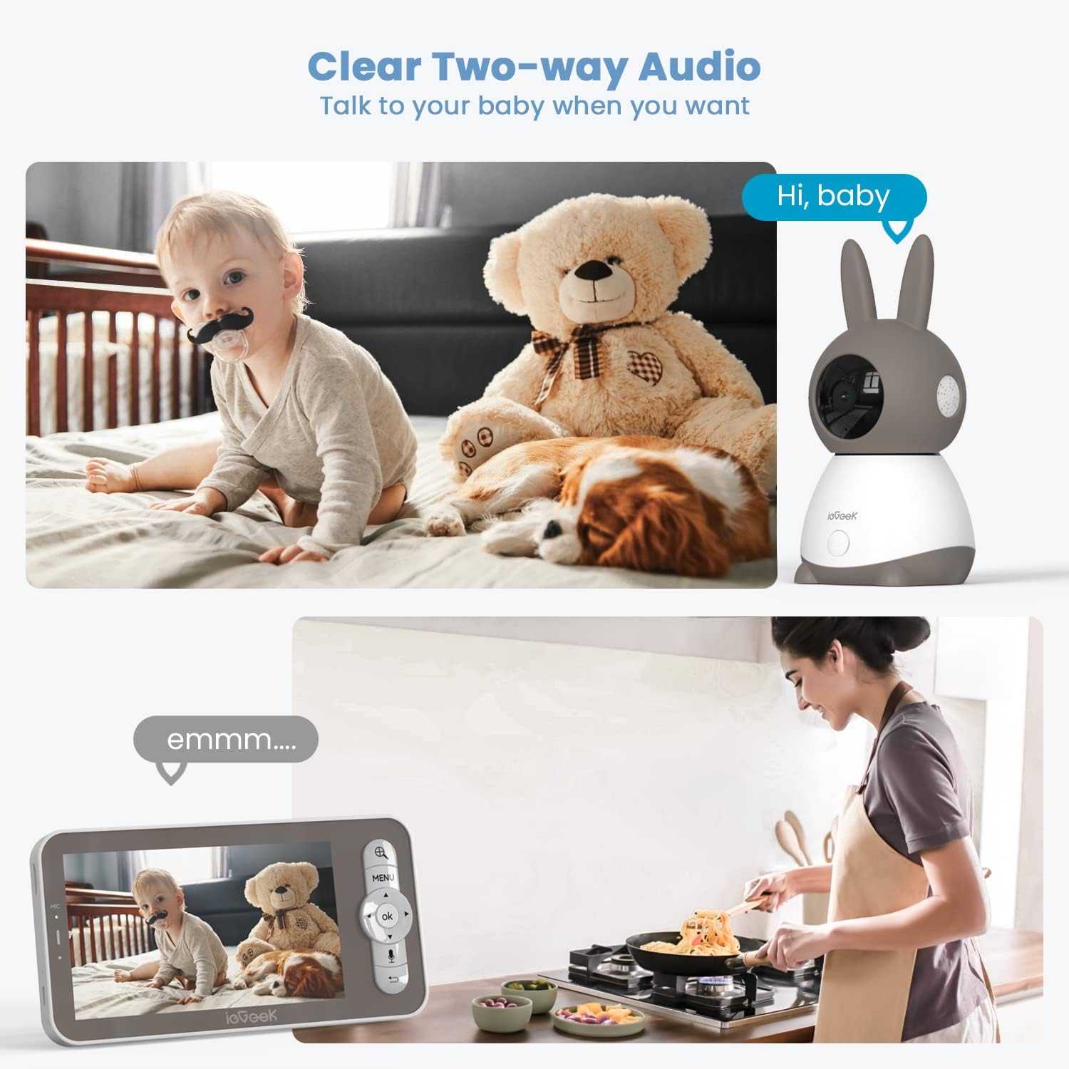 Thumbnail 6 de ieGeek Baby 1T with 2 Cameras Baby Monitor, 2K Split-Screen, 5-Inch Display