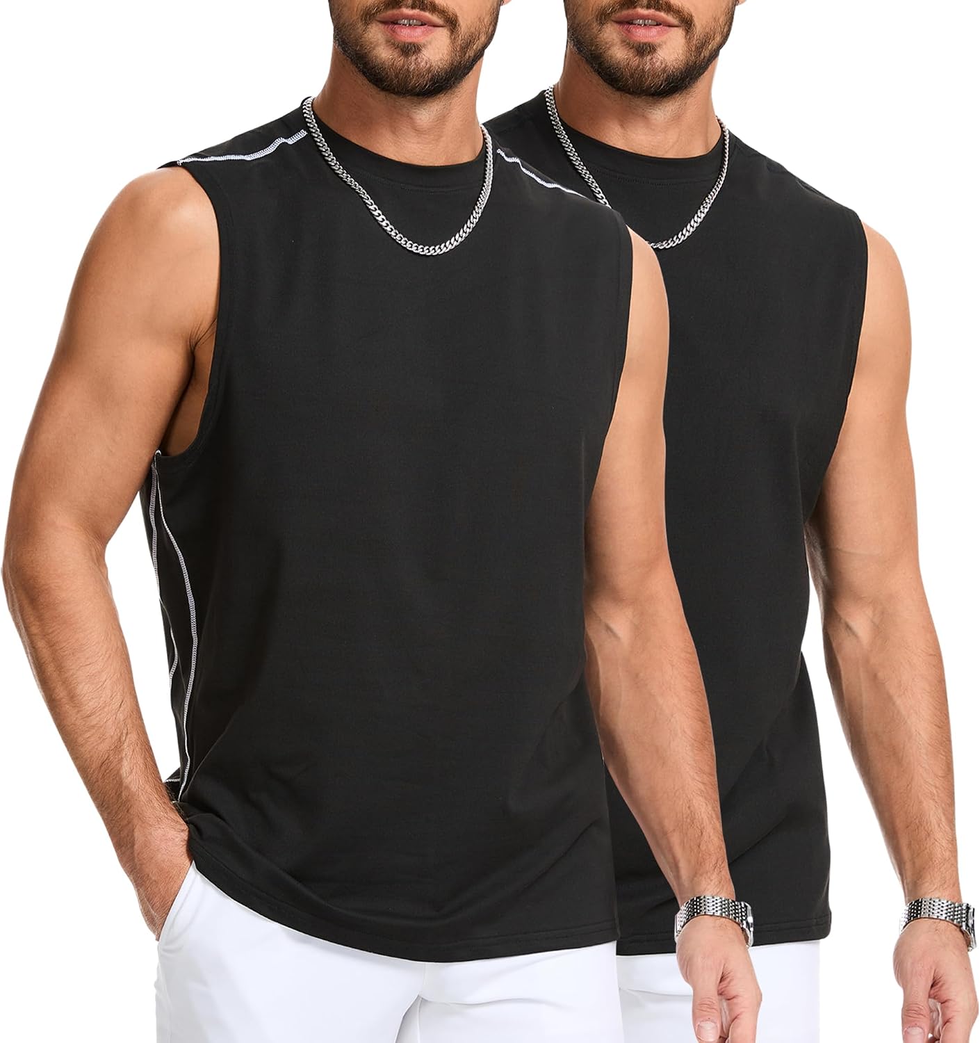 Detalle de AMZSPORT set da 2 canottiere uomo senza maniche in mesh jacquard per palestra e workout