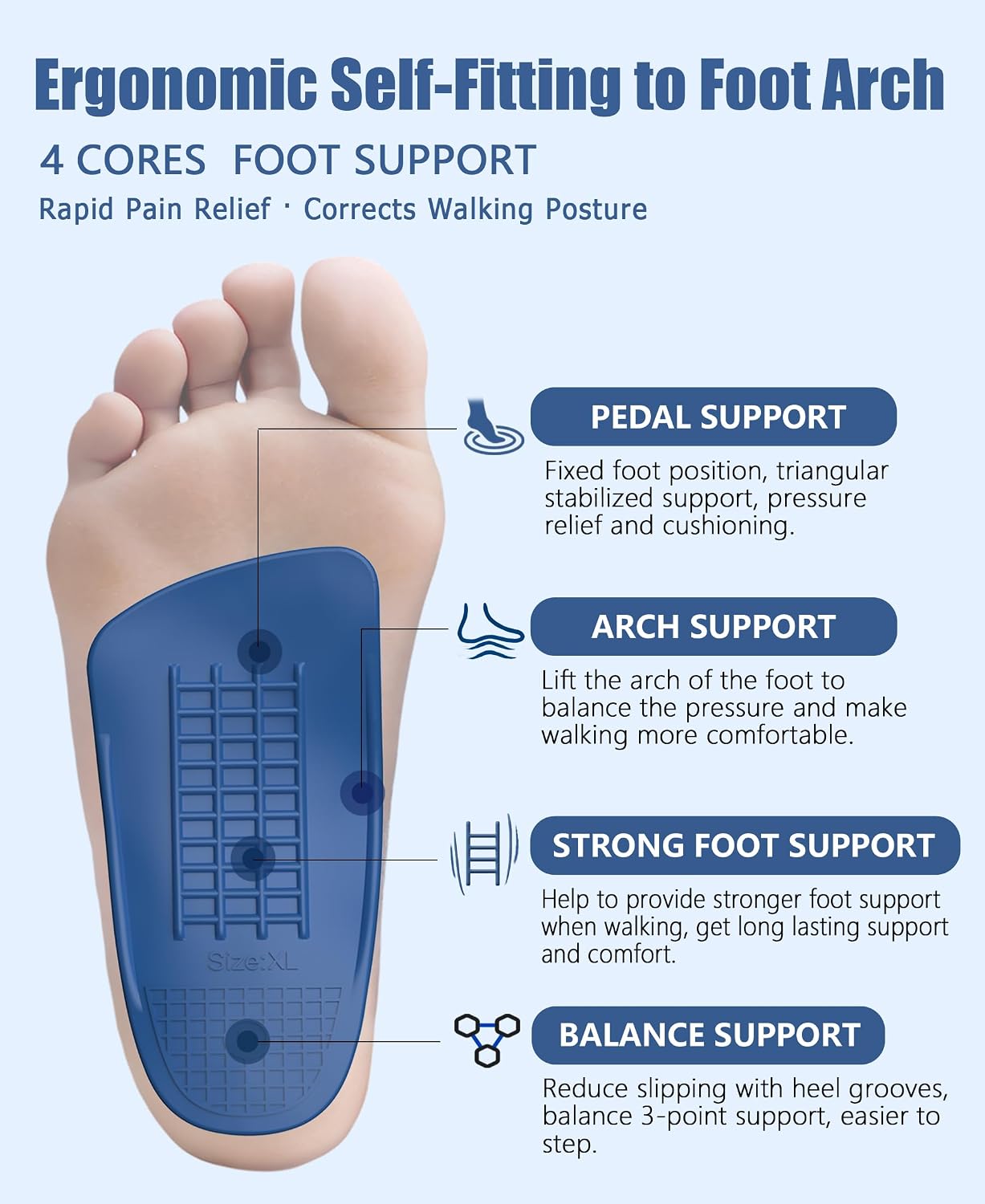 Detalle de OUOKK OKA-05-XXL 3/4-Length Orthotic Insoles with 3 Arch Heights