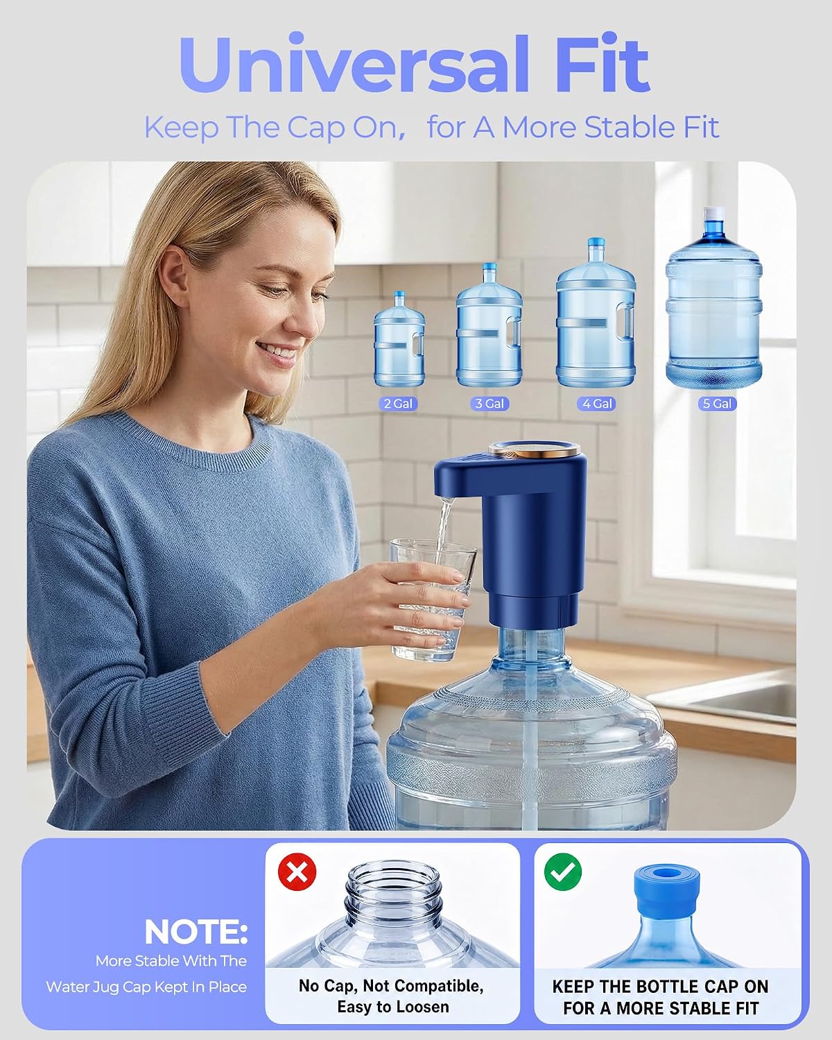 Detalle 1 de Cozycharm Z05 Electric Water Jug Pump, USB-C, Dual Motors, 2-5 Gallon Fit