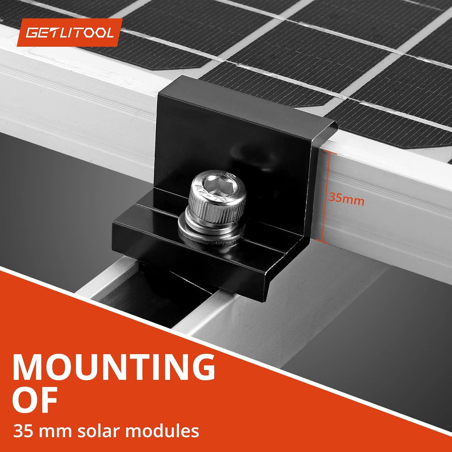 Thumbnail 2 de GETLITOOL Solarmodul Halterung 35mm Endklemme Kit – 10x Randklemme für Photovoltaik Schienenmontage