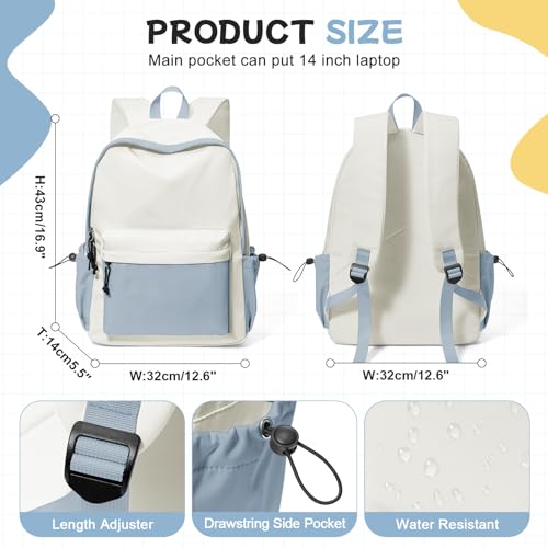 Thumbnail 1 de HYC00 14-Inch Laptop Backpack – Blue/White, Water-Resistant Casual Daypack for School and Travel