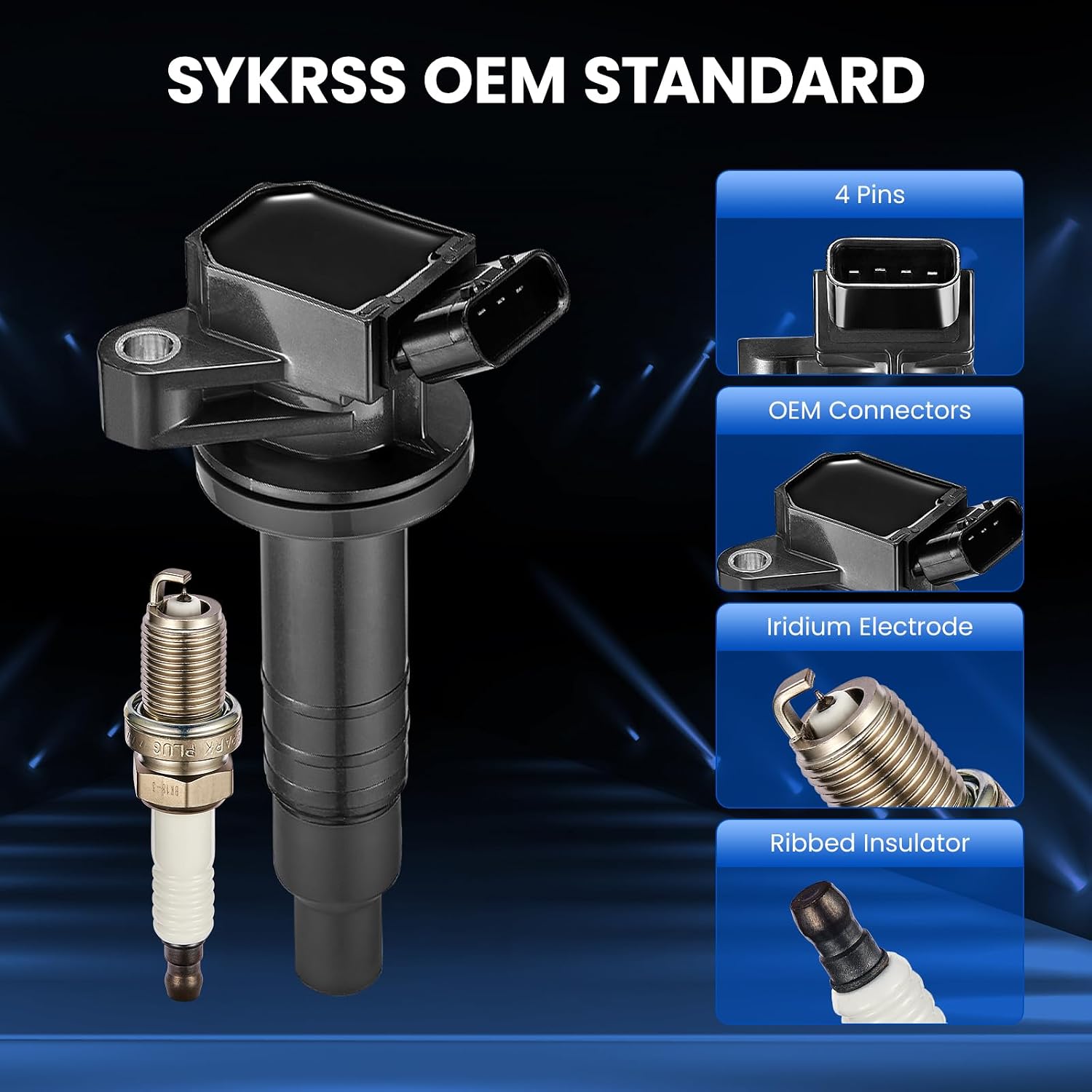 Detalle de SYKRSS Set of 4 Ignition Coil Pack UF247 + Iridium Spark Plugs 4503 (4-Pack) for Select 1.8L Chevy/Toyota Applications