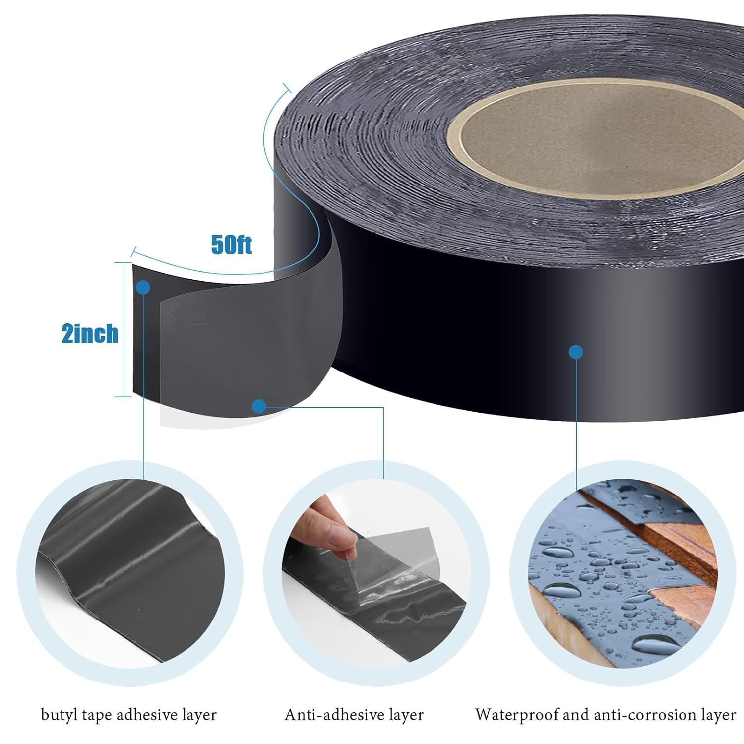 Detalle de Heelos Joist Tape for Decking 2''×50', 16 Pack: Weather-Resistant Butyl Tape for Wood Decks