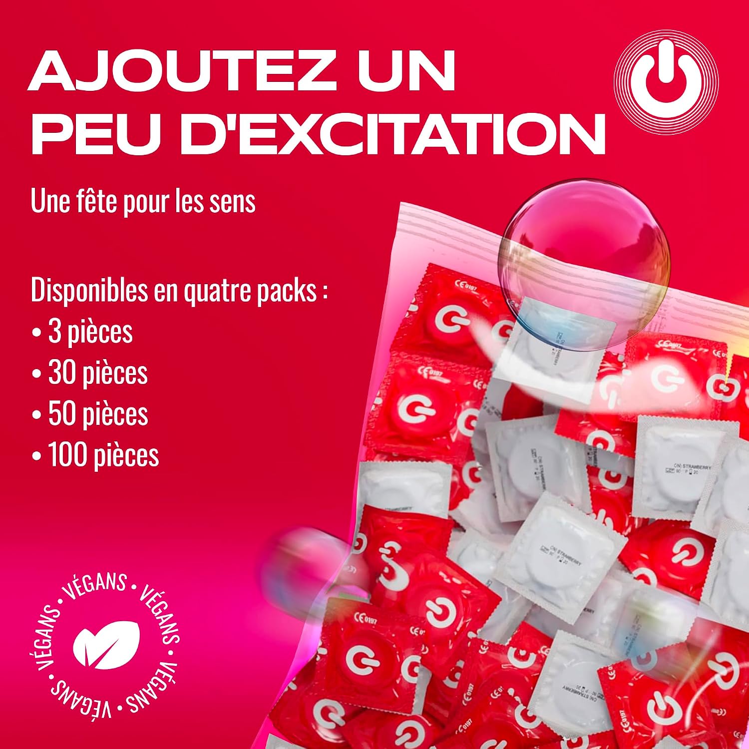 Detalle de ON) Préservatifs Super Fins 54 mm – pack de 100, ultra fins (0,055 mm) avec gel lubrifiant silicone
