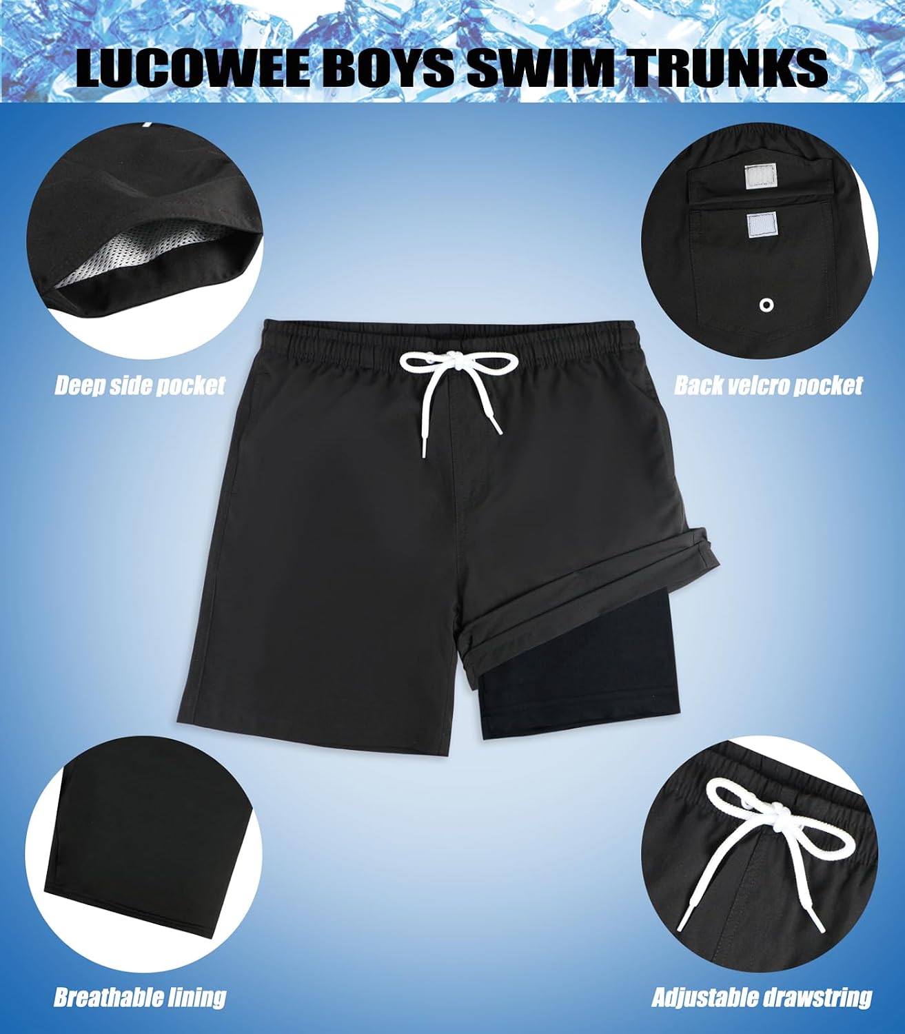 Thumbnail 6 de LUCOWEE Boys Swim Trunks with Soft Compression Liner – Quick-Dry UPF 50+