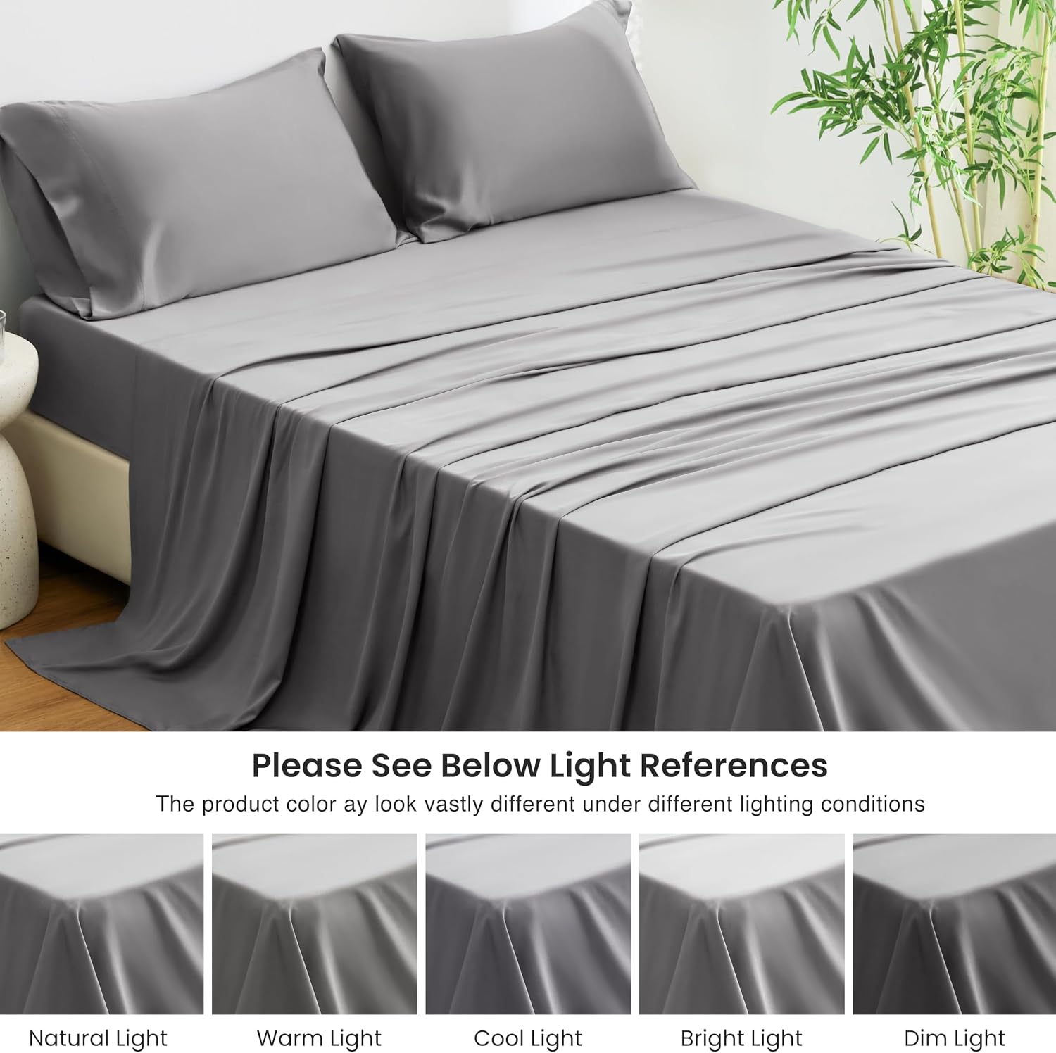 Thumbnail 6 de Love's cabin 4 Piece Queen Sheet Set - 100% Rayon Derived from Bamboo, Cooling & Breathable, Deep Pocket Up to 16", Grey