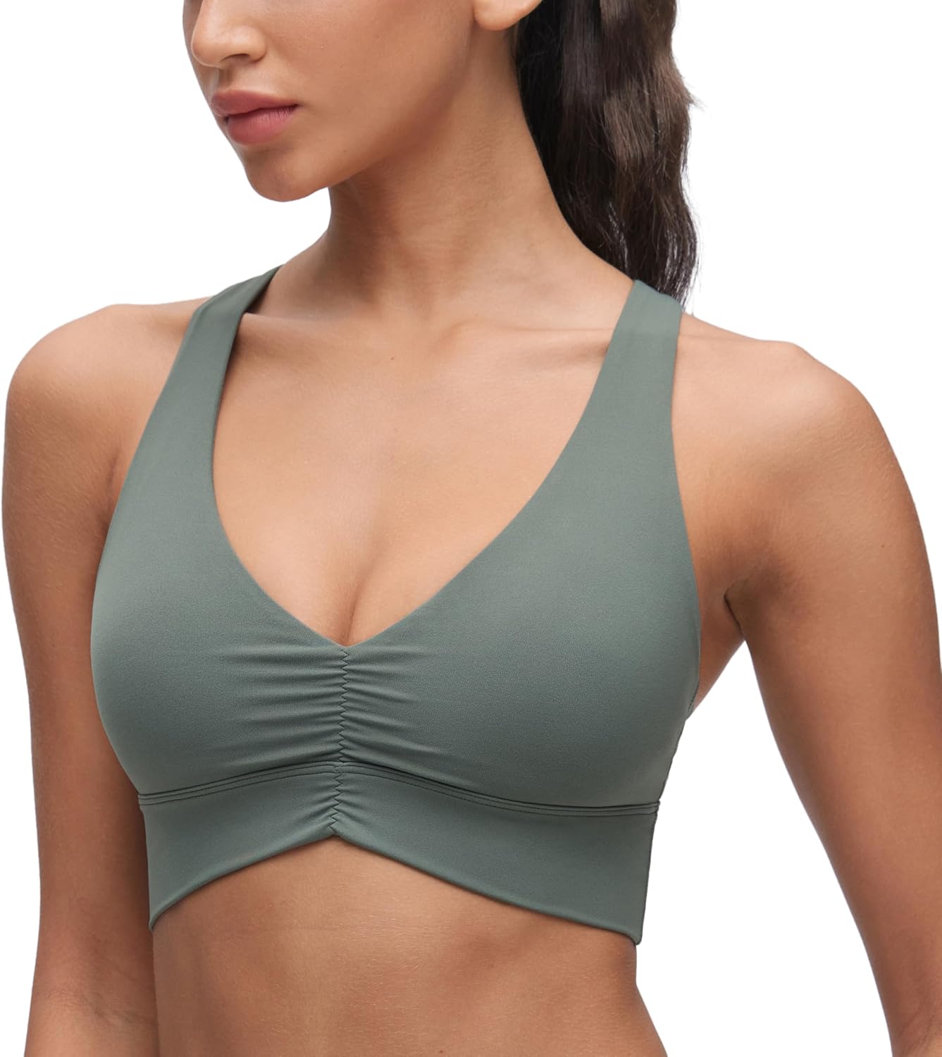 Detalle 2 de CRZ YOGA Butterluxe froncé : soutien-gorge de sport col en V à coussinets amovibles pour le yoga