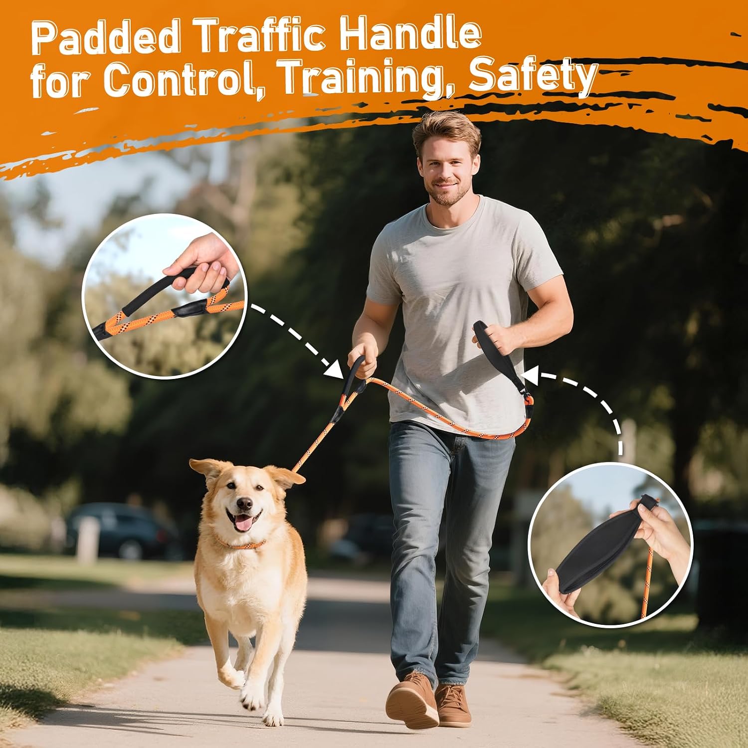 Detalle de Kdsvakd Slip Lead for Dogs with Double Handles – No Pull Training Leash (13mm, 1.8m), Orange