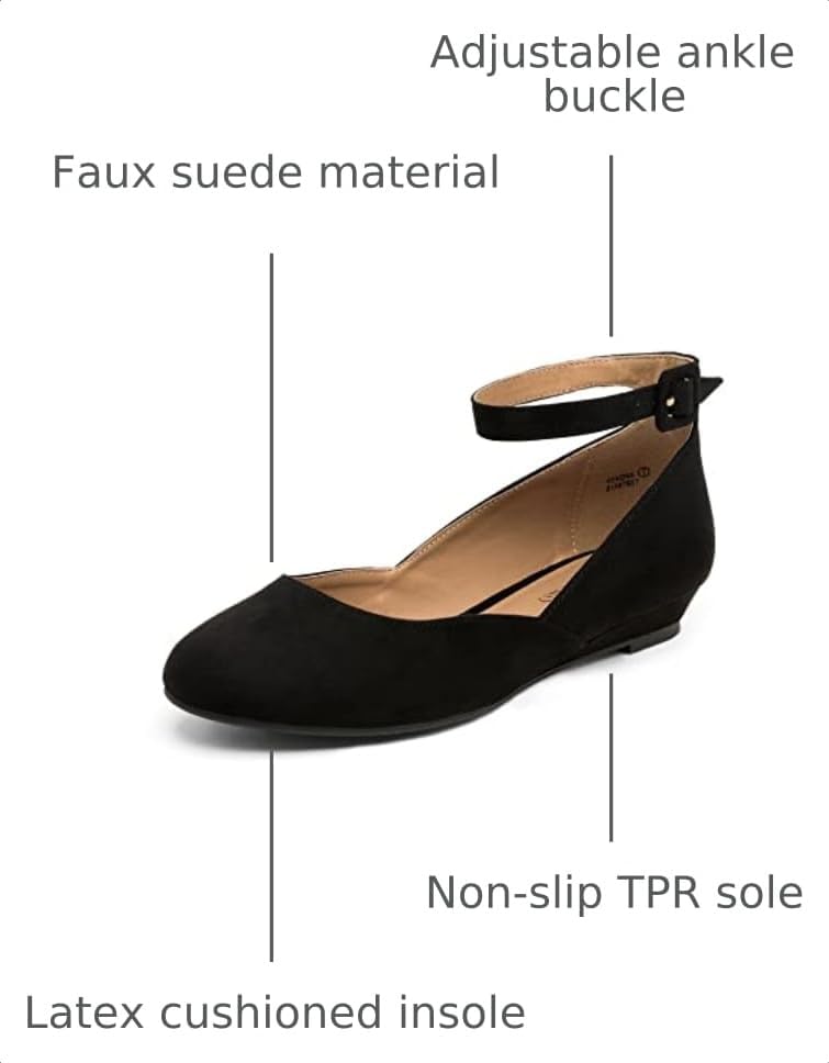 Thumbnail 2 de DREAM PAIRS Women’s Dress Flats Ballet Low Wedge with Round Toe & Ankle Strap